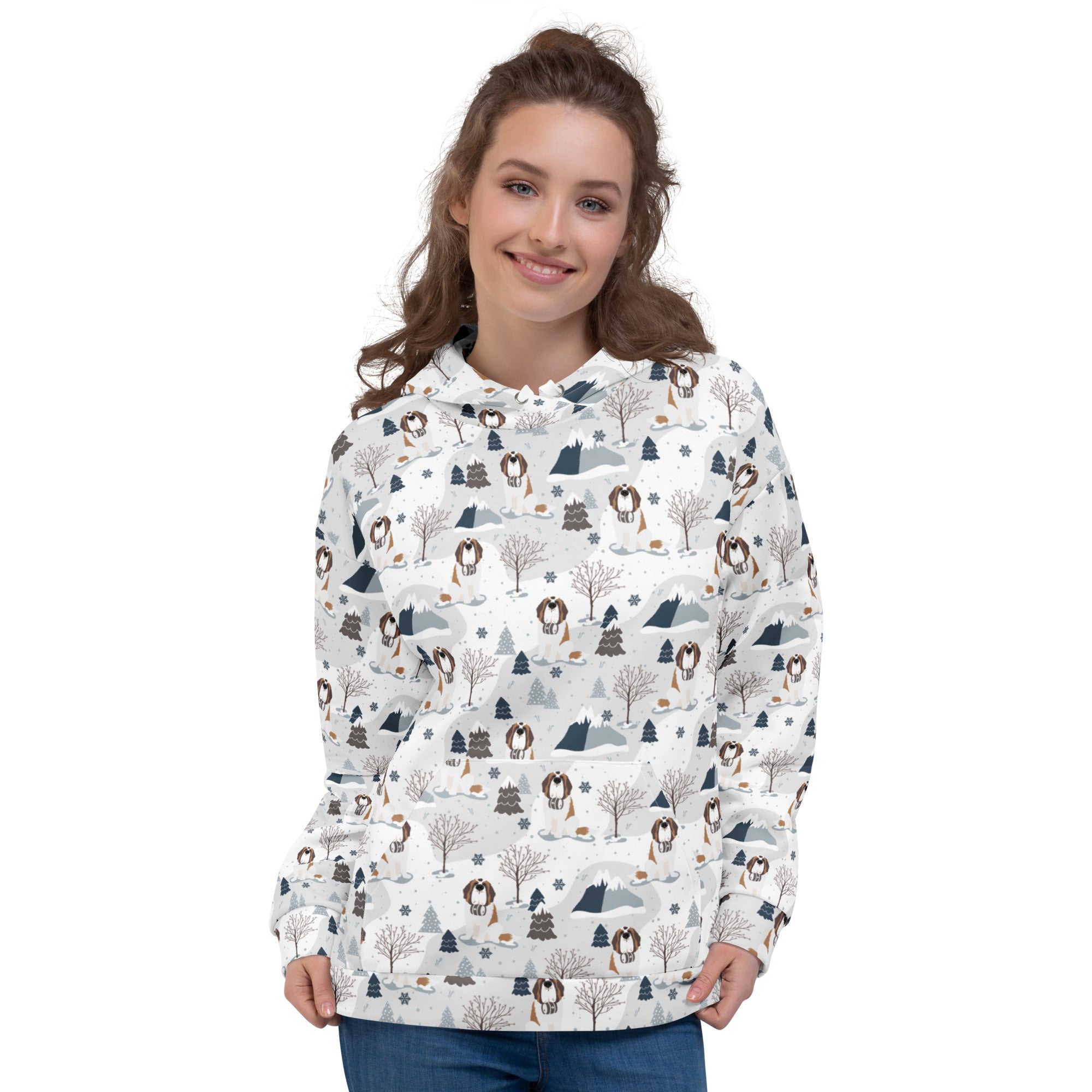 St Bernard Alpine Mountain Pattern Hoodie