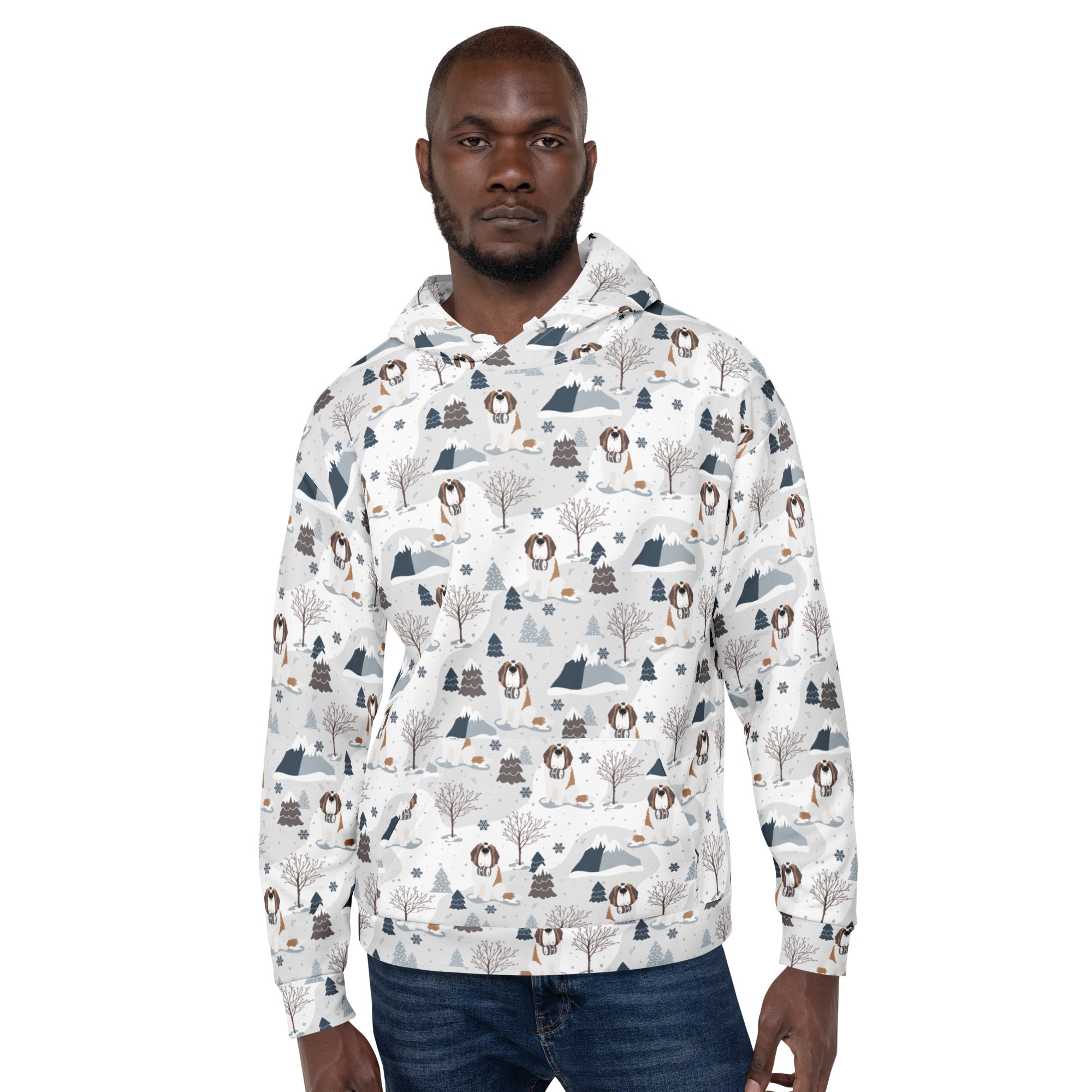 St Bernard Alpine Mountain Pattern Hoodie