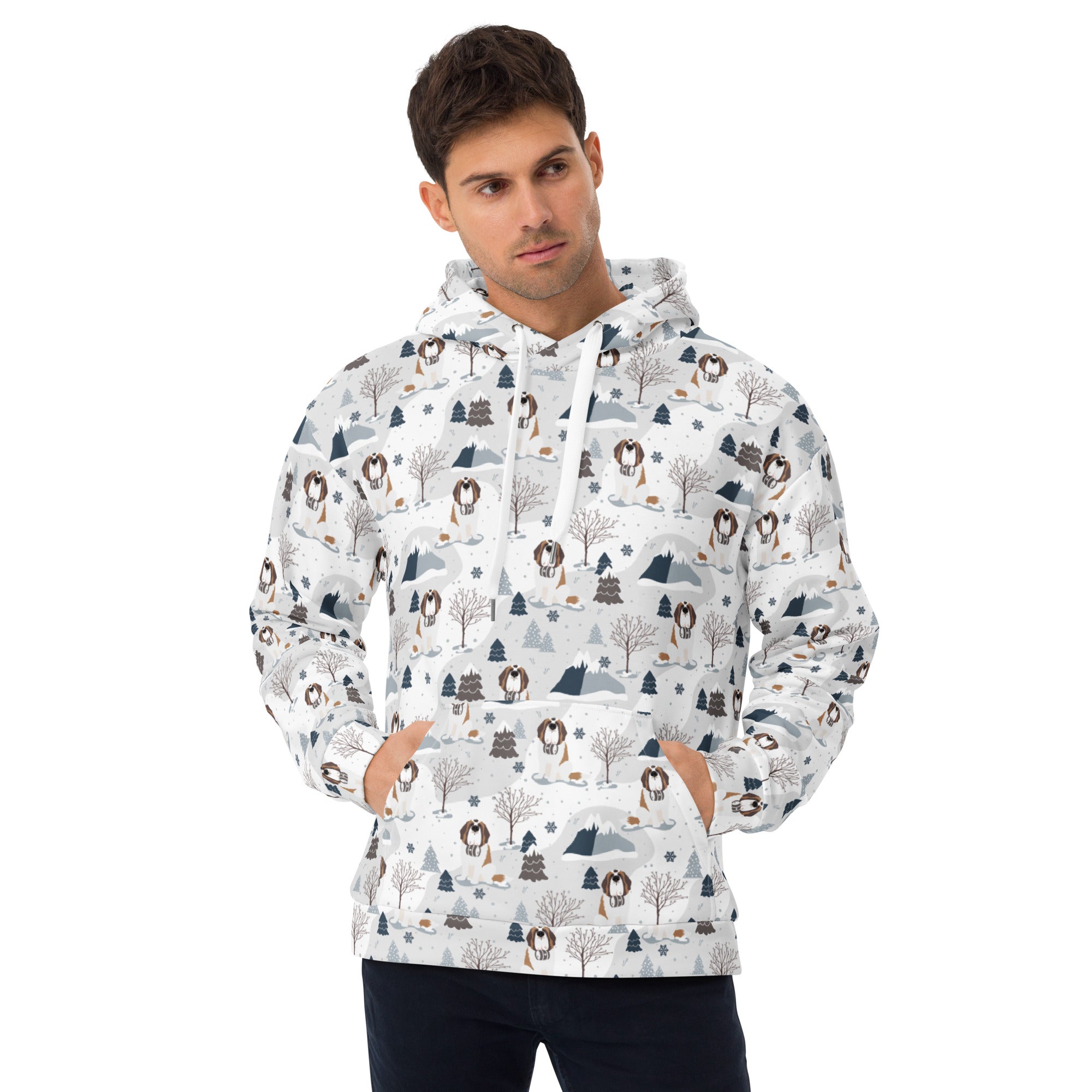 St Bernard Alpine Mountain Pattern Hoodie