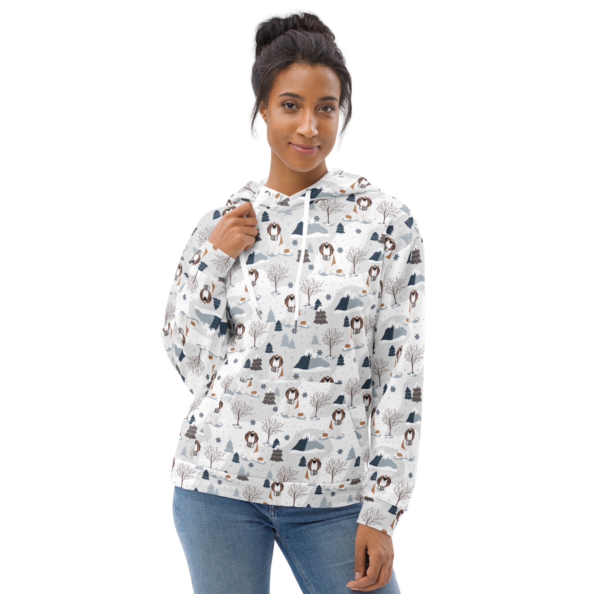 St Bernard Alpine Mountain Pattern Hoodie