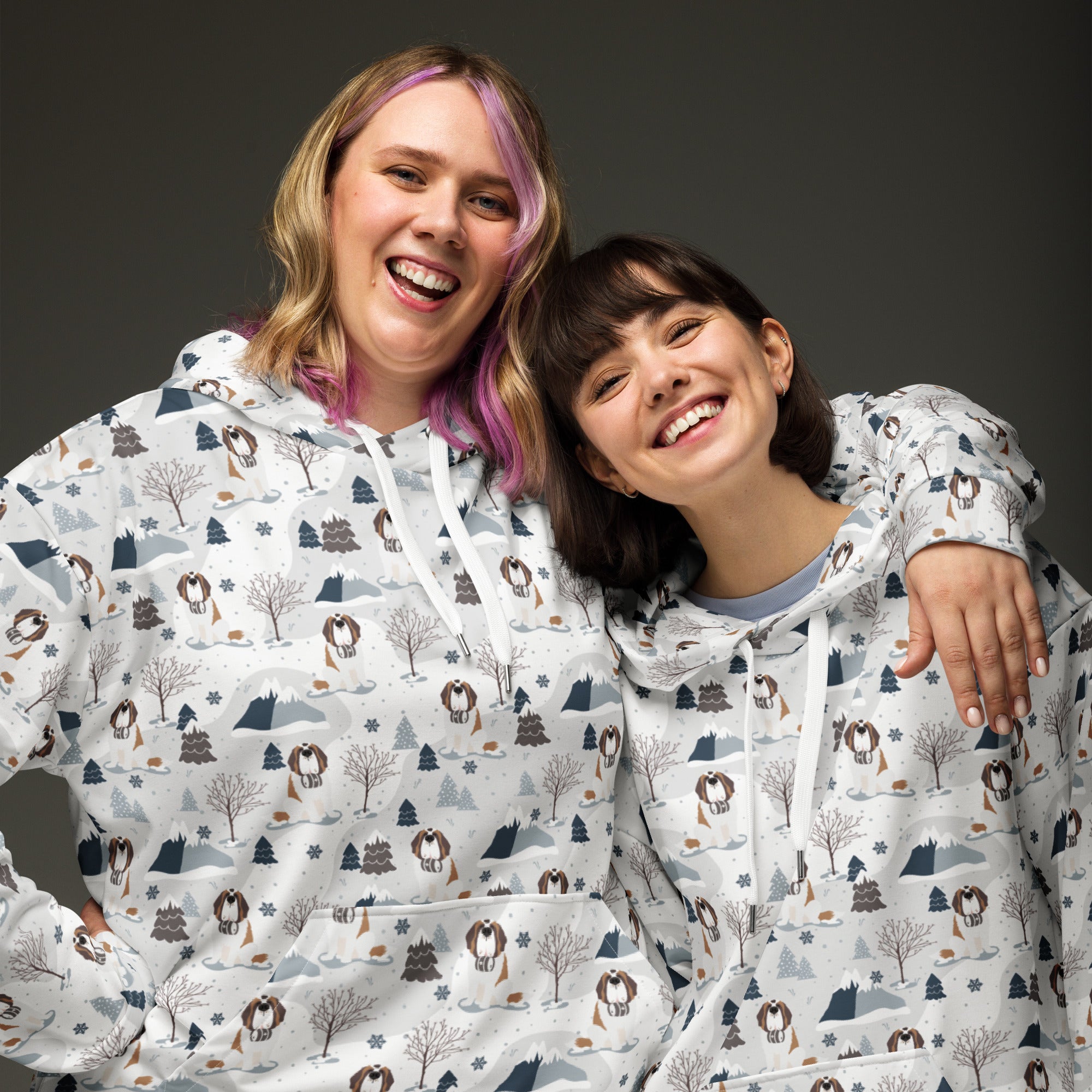 St Bernard Alpine Mountain Pattern Hoodie