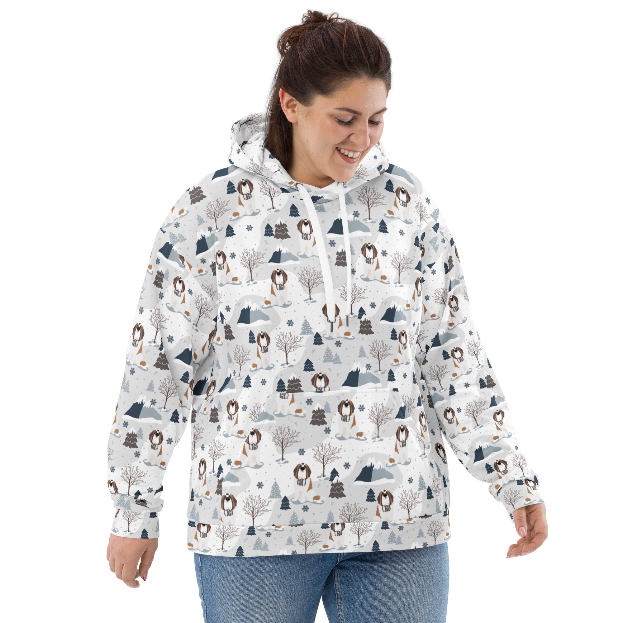 St Bernard Alpine Mountain Pattern Hoodie
