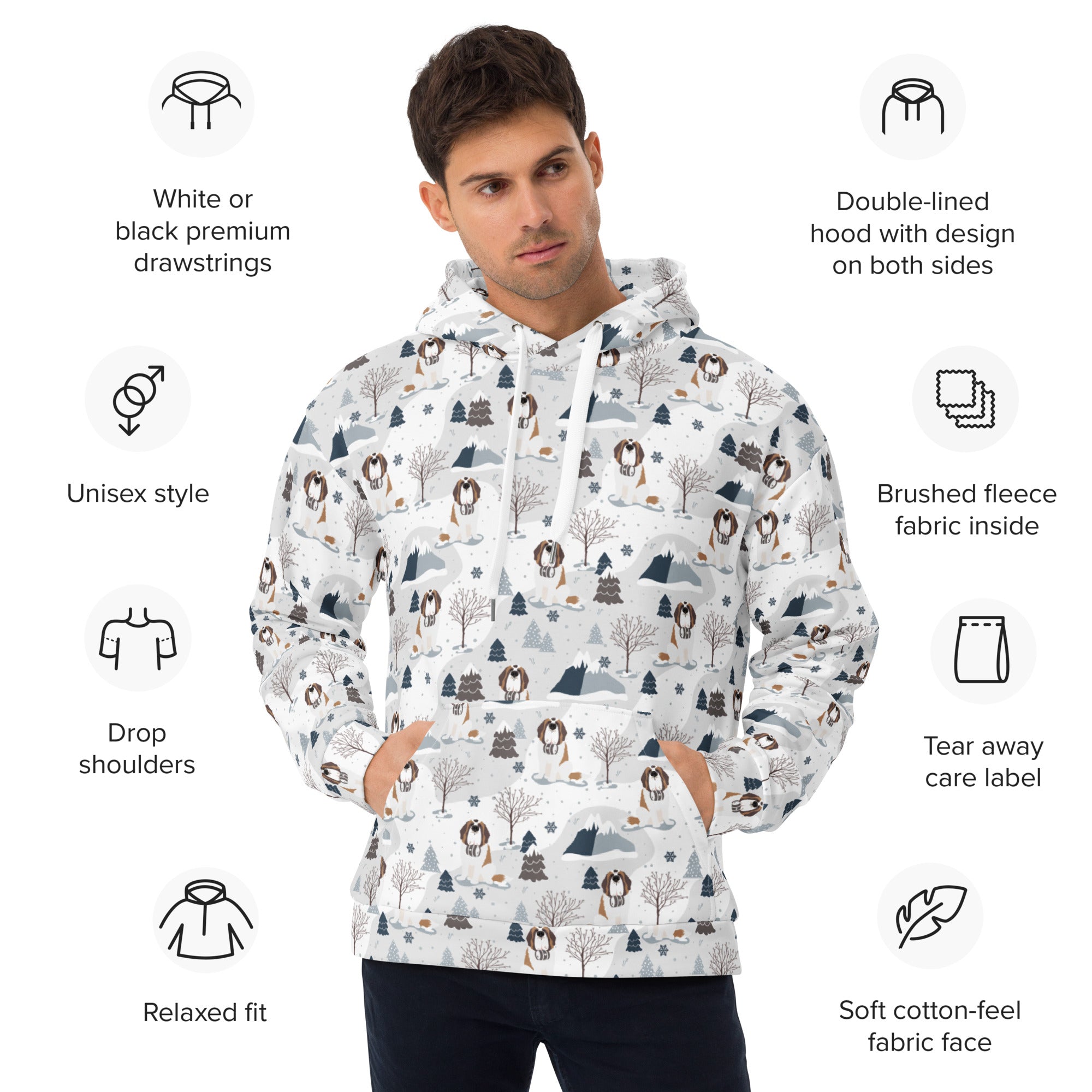 St Bernard Alpine Mountain Pattern Hoodie
