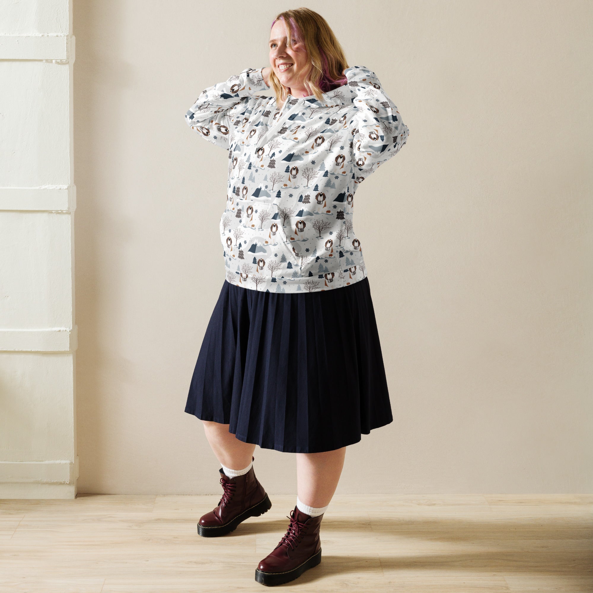 St Bernard Alpine Mountain Pattern Hoodie
