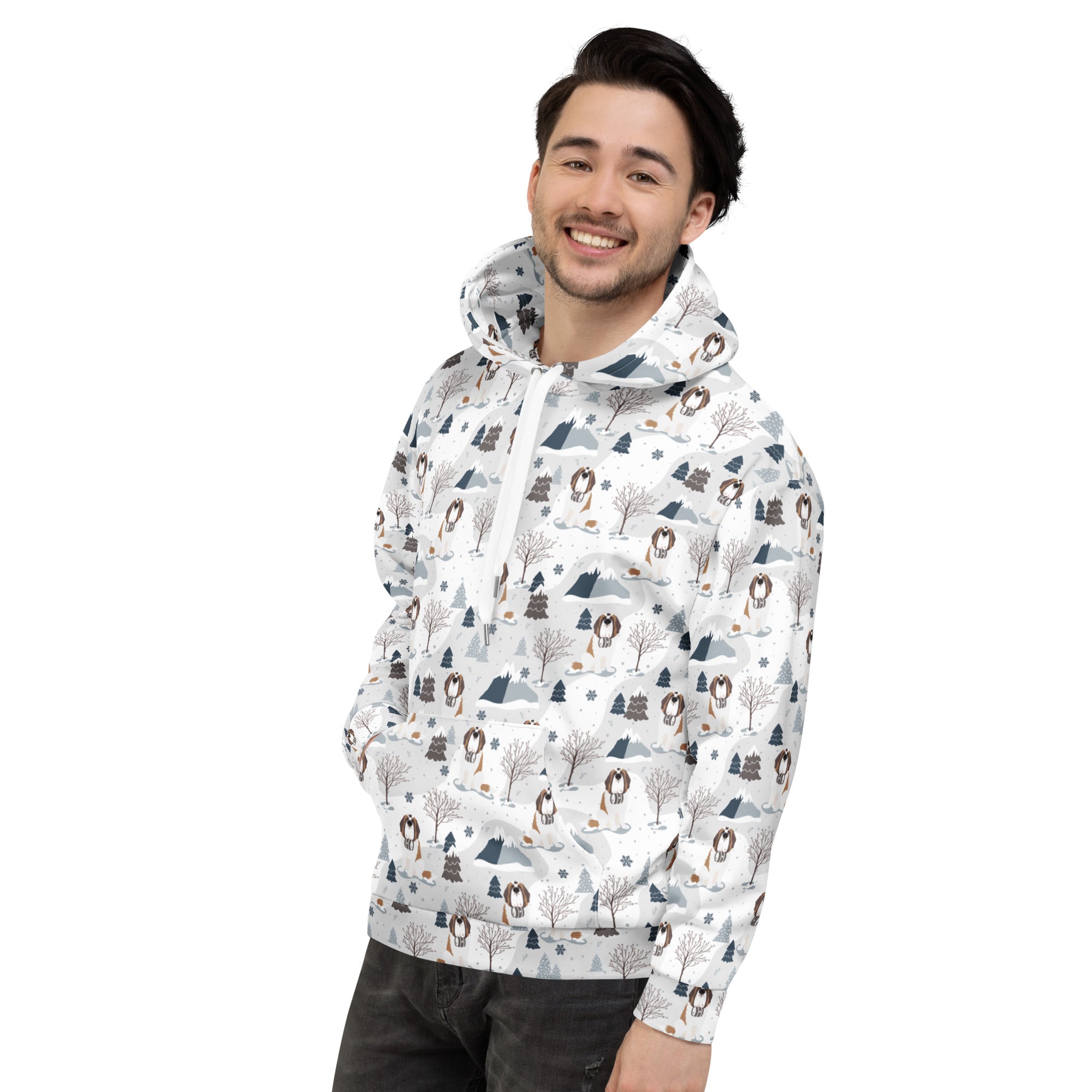St Bernard Alpine Mountain Pattern Hoodie