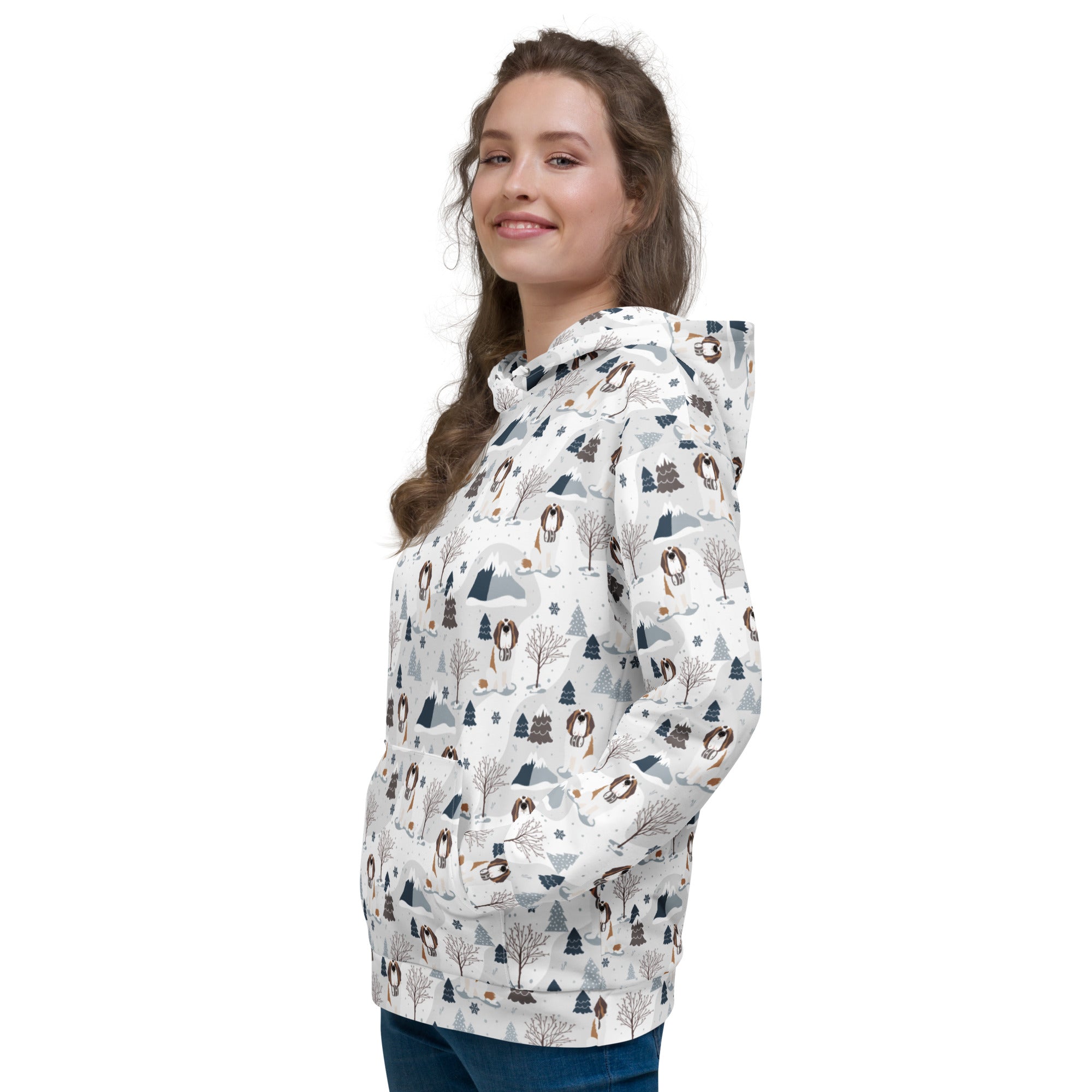 St Bernard Alpine Mountain Pattern Hoodie