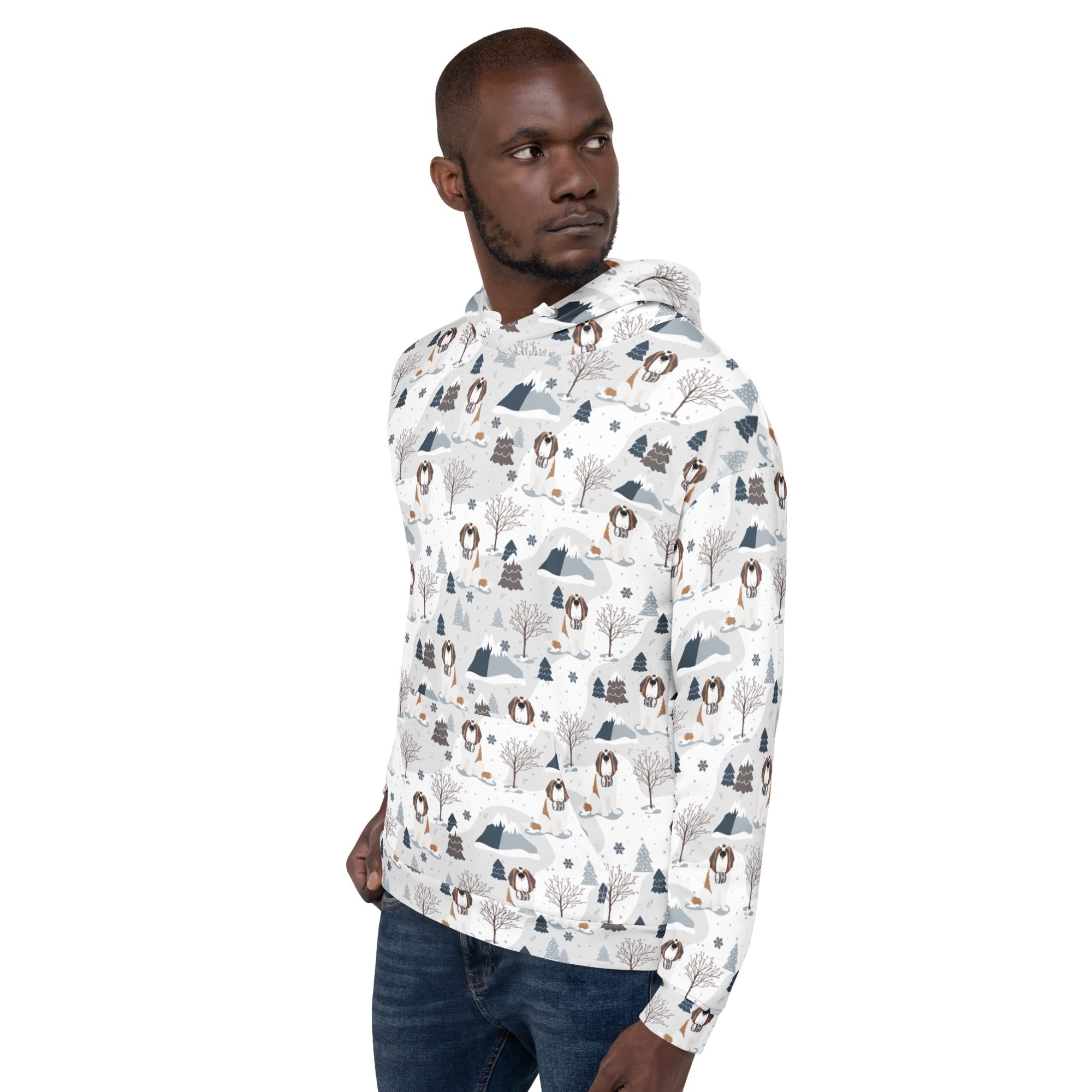 St Bernard Alpine Mountain Pattern Hoodie