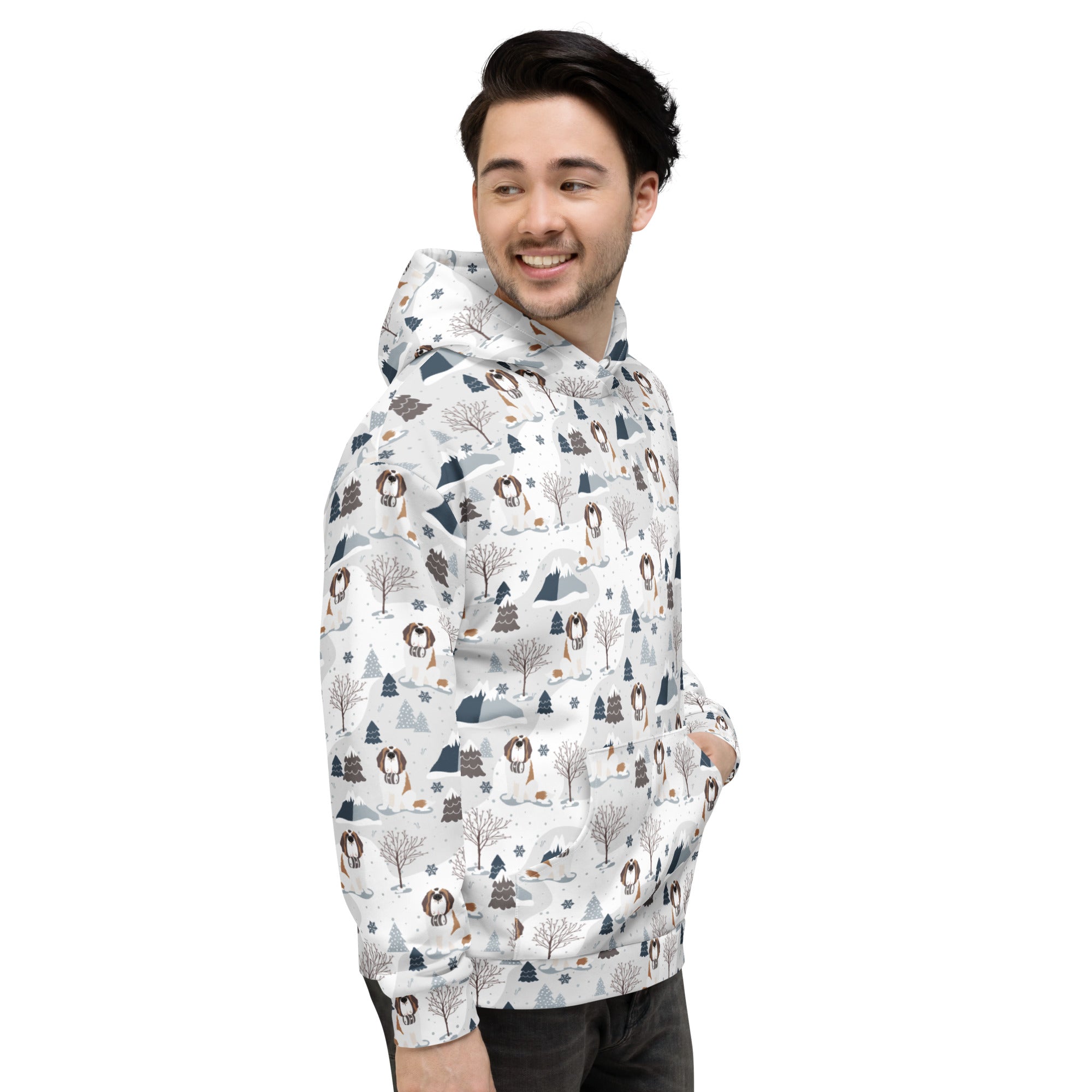 St Bernard Alpine Mountain Pattern Hoodie