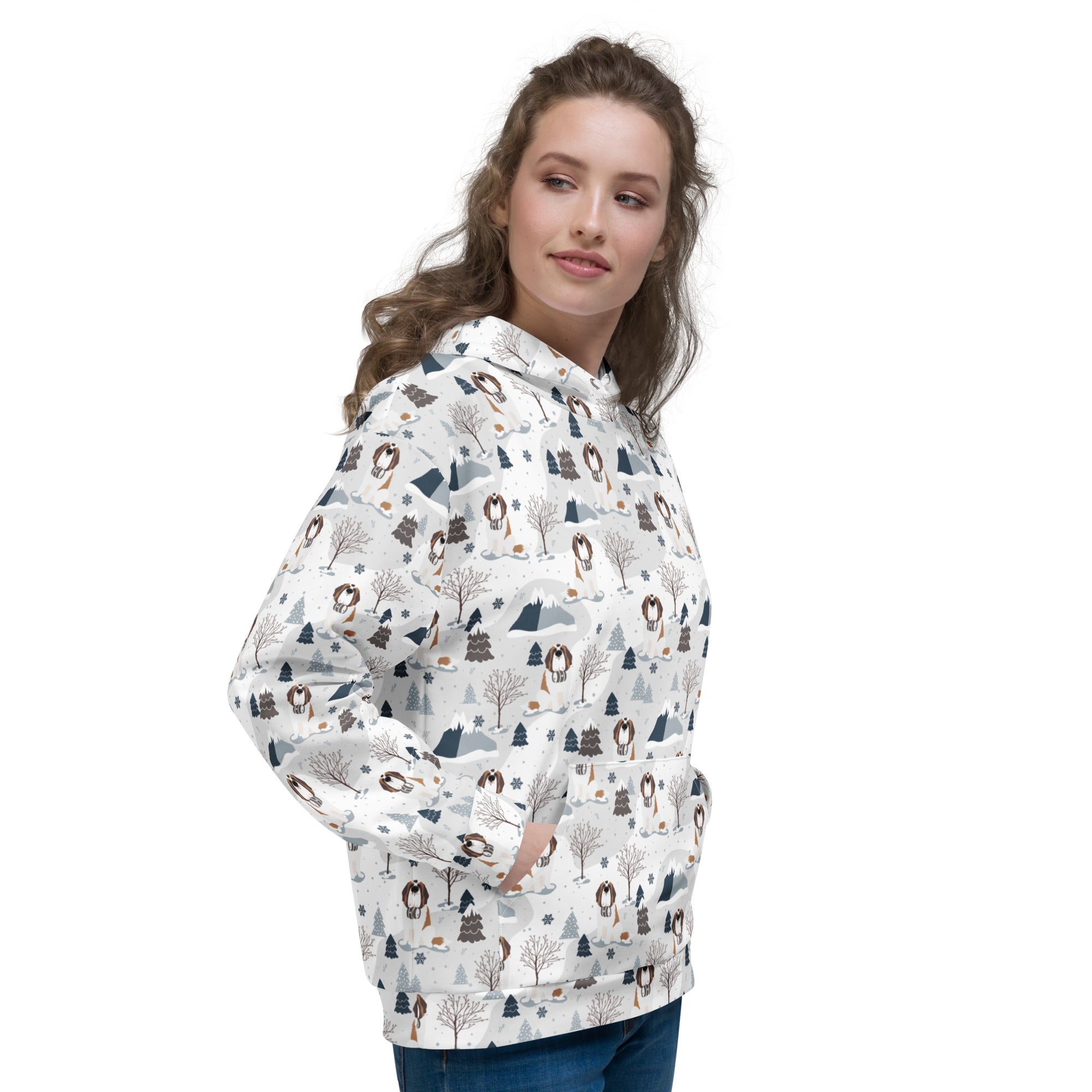 St Bernard Alpine Mountain Pattern Hoodie