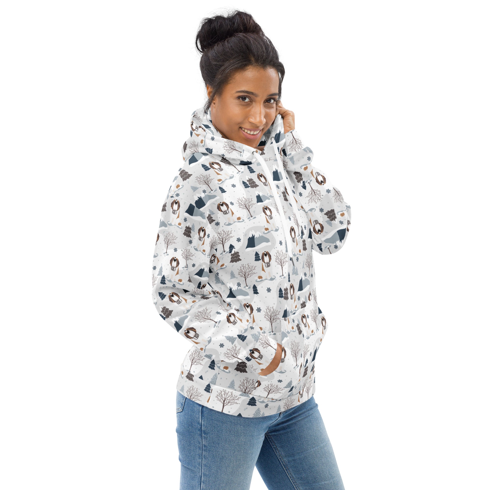 St Bernard Alpine Mountain Pattern Hoodie
