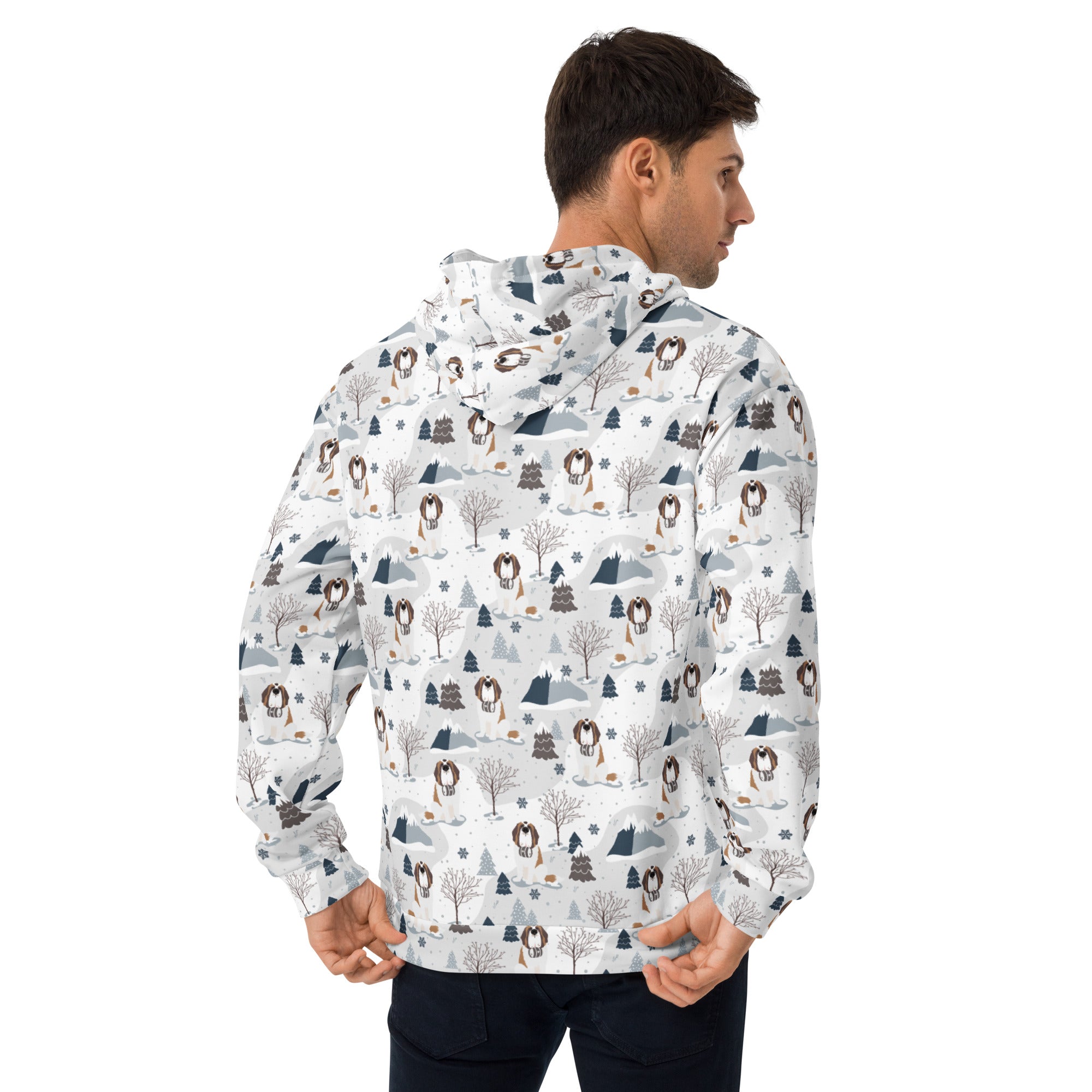 St Bernard Alpine Mountain Pattern Hoodie