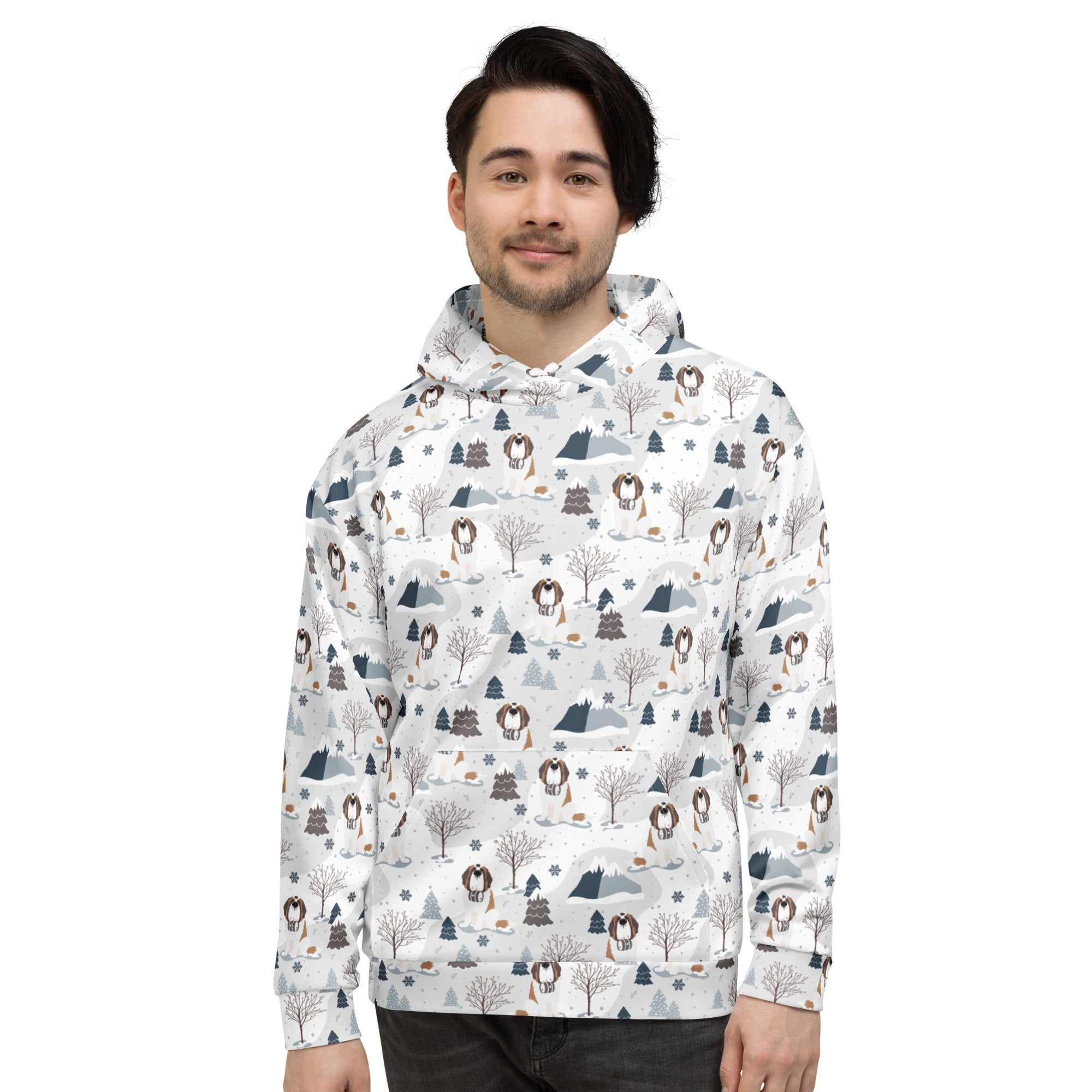 St Bernard Alpine Mountain Pattern Hoodie
