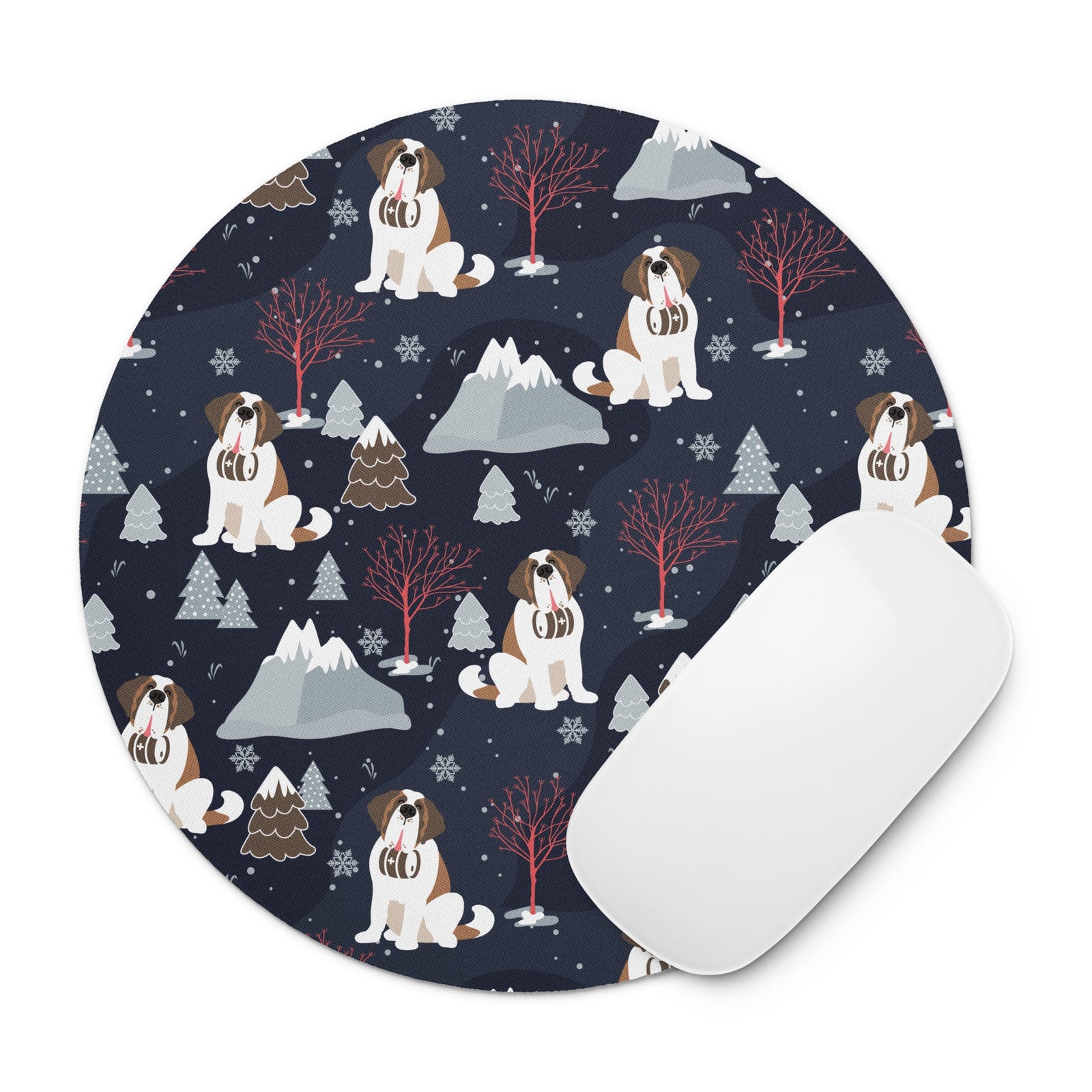 Saint Bernard Alpine Nights Round Mouse Pad - Lucy + Norman