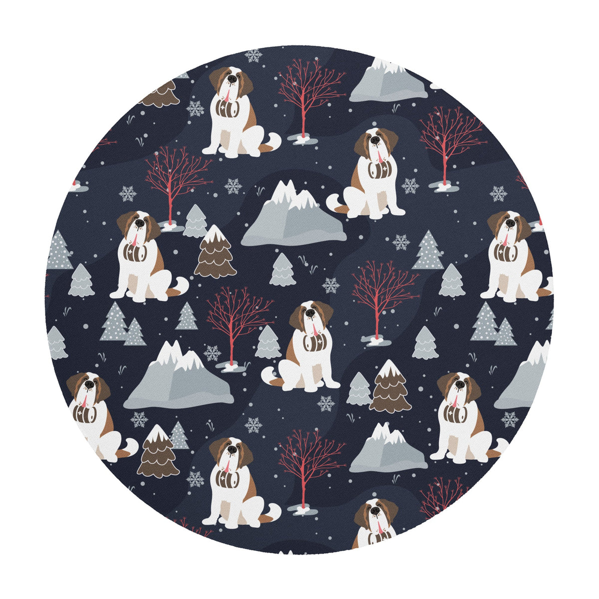 Saint Bernard Alpine Nights Round Mouse Pad - Lucy + Norman