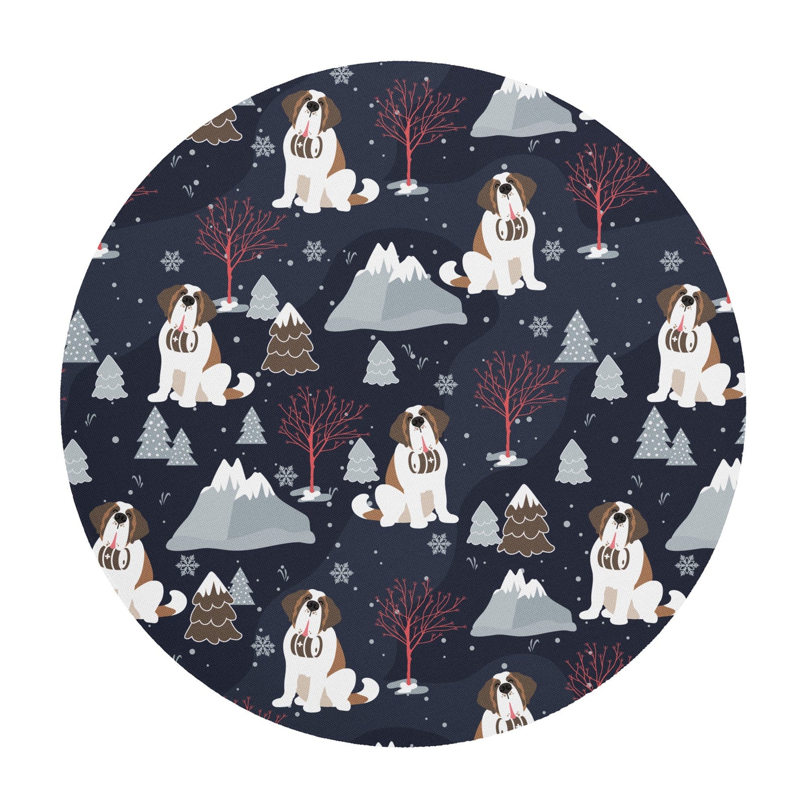 Saint Bernard Alpine Nights Round Mouse Pad - Lucy + Norman