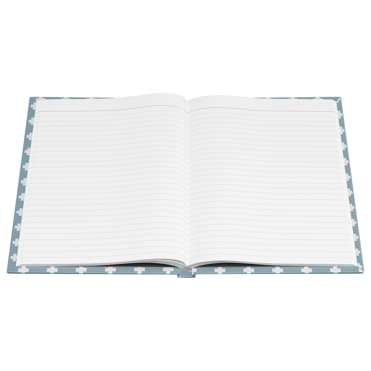 Swiss Cross Blue Saint Bernard hardcover lined journal with a dusty-blue cover featuring a Saint Bernard and rescue barrel among white Swiss crosses.