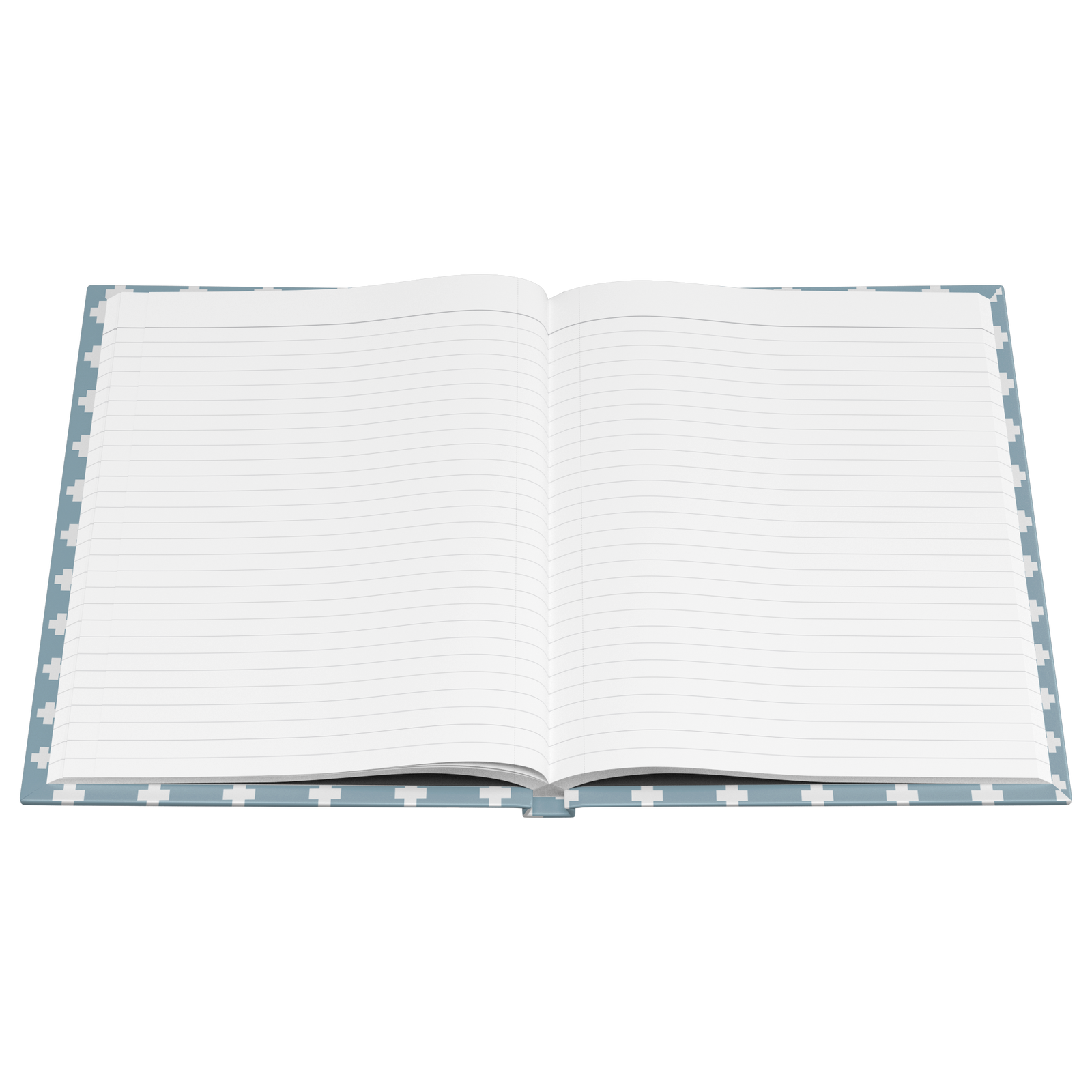 Swiss Cross Blue Saint Bernard hardcover lined journal with a dusty-blue cover featuring a Saint Bernard and rescue barrel among white Swiss crosses.