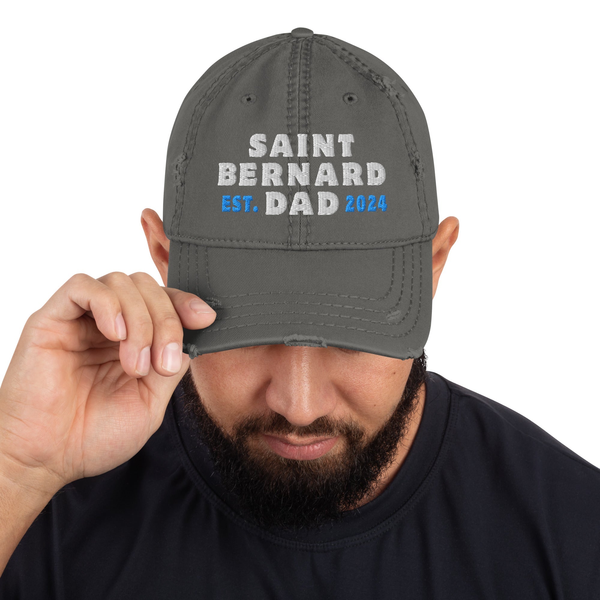 Saint Bernard Dog Dad Est. Date Distressed Dad Hat - Lucy + Norman