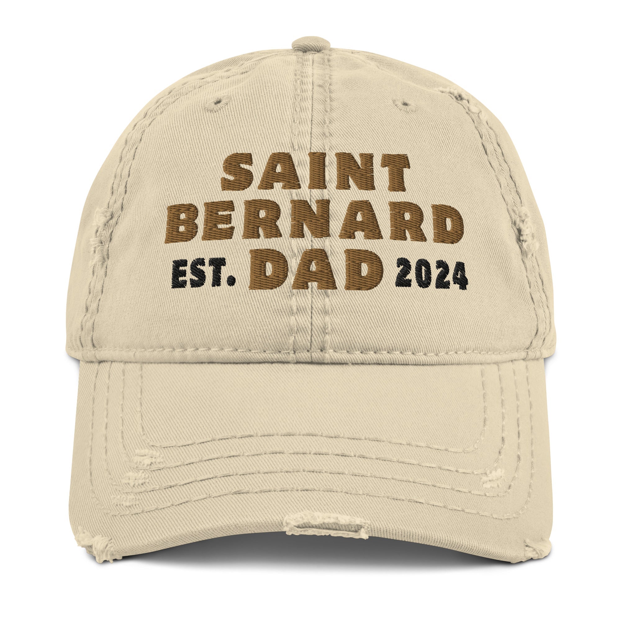 Saint Bernard Dog Dad Est. Date Distressed Dad Hat - Lucy + Norman