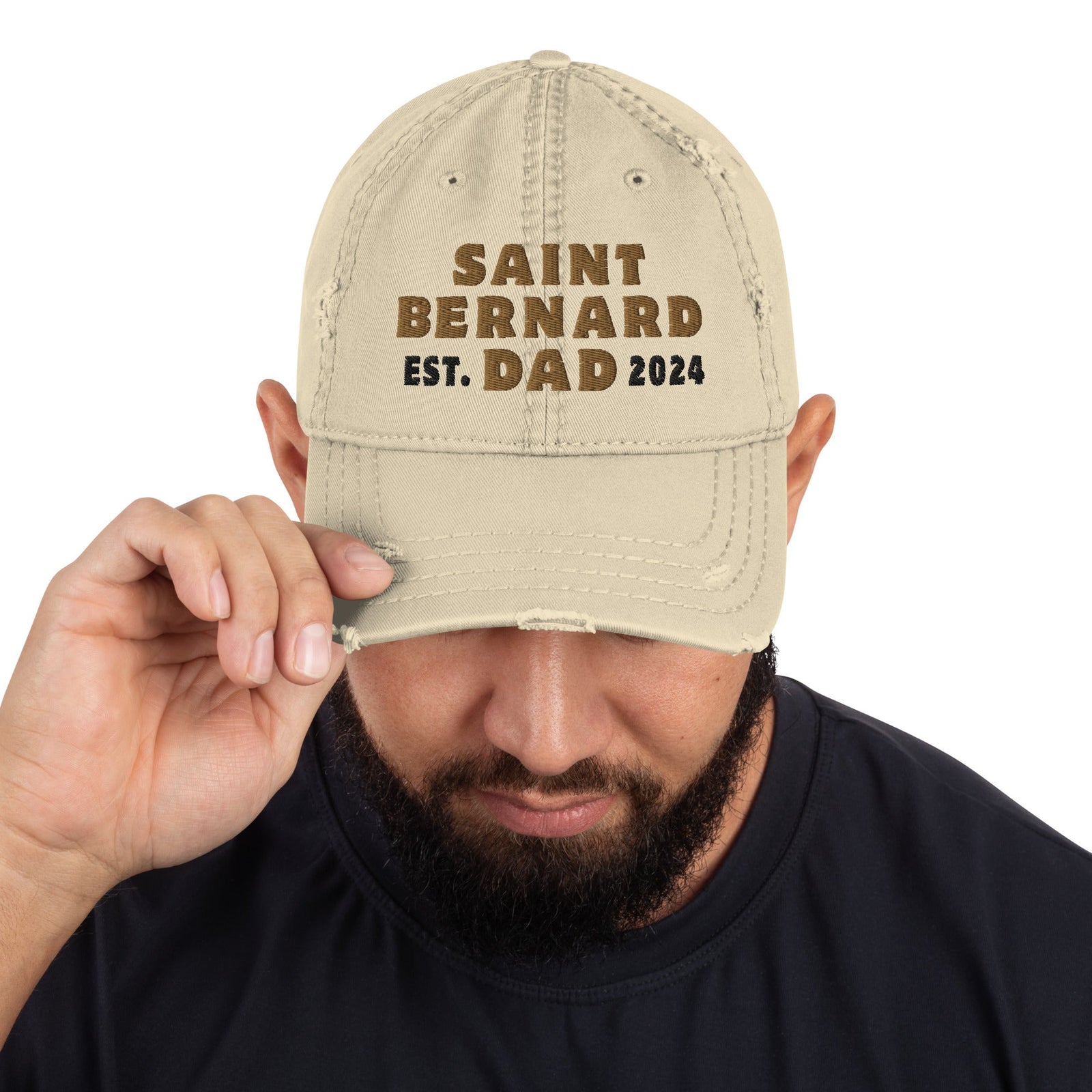 Saint Bernard Dog Dad Est. Date Distressed Dad Hat - Lucy + Norman