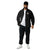 Lightweight, packable black windbreaker with chest embroidered Saint Bernard and barrel, adjustable hood, elastic cuffs, and zip pockets.