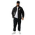Lightweight, packable black windbreaker with chest embroidered Saint Bernard and barrel, adjustable hood, elastic cuffs, and zip pockets.