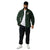 Lightweight, packable forest green windbreaker with chest embroidered Saint Bernard and barrel, adjustable hood, elastic cuffs, and zip pockets.