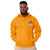 Gold Champion packable windbreaker with chest embroidered Saint Bernard and barrel, half zip pullover with hood, kangaroo pocket, and zip pouch.
