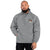 Light gray Champion packable windbreaker with chest embroidered Saint Bernard and barrel, half zip pullover with hood, kangaroo pocket, and zip pouch.