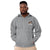 Light gray Champion packable windbreaker with chest embroidered Saint Bernard and barrel, half zip pullover with hood, kangaroo pocket, and zip pouch.