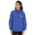 Royal blue Champion packable windbreaker with chest embroidered Saint Bernard and barrel, half zip pullover with hood, kangaroo pocket, and zip pouch.