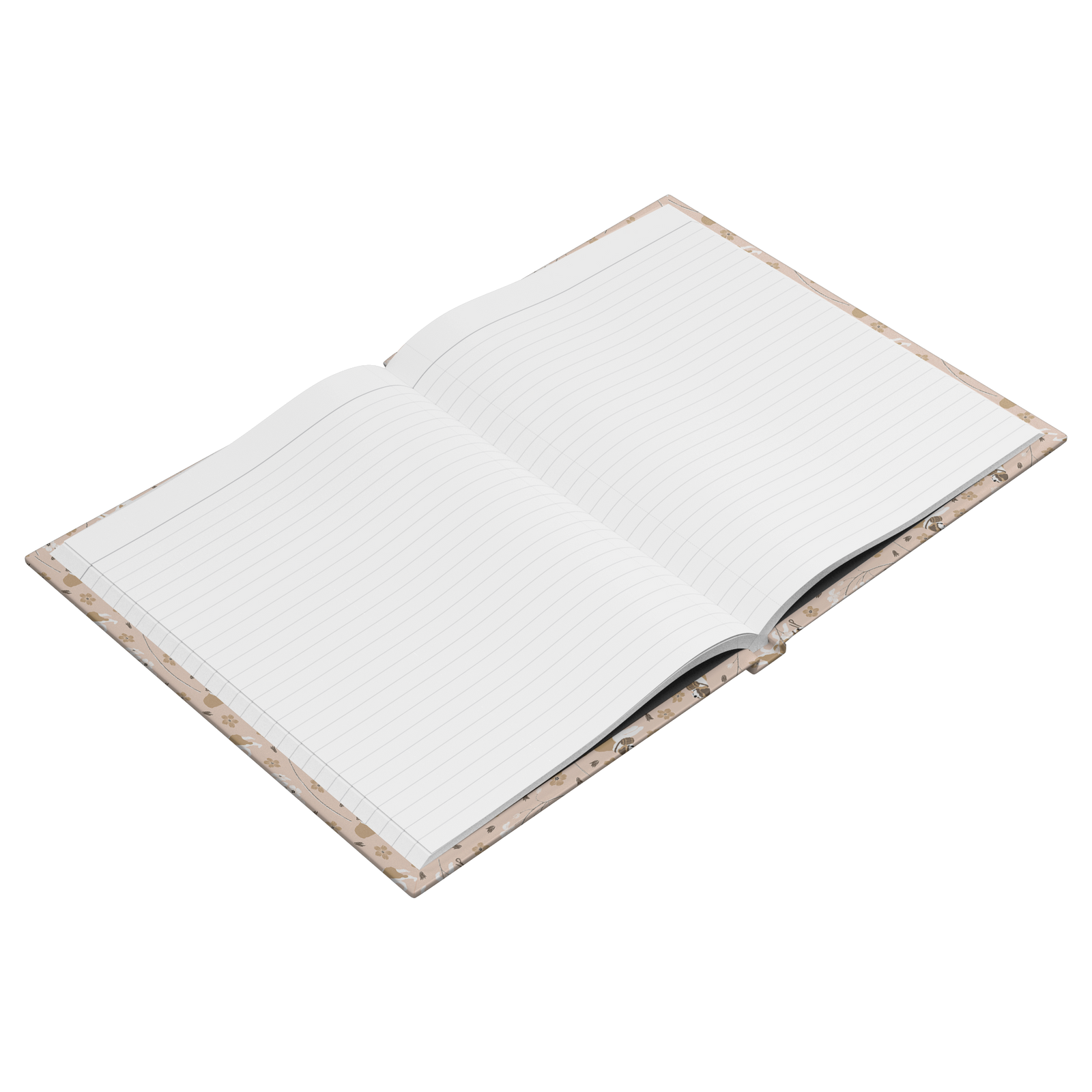 Forget Me Not Saint Bernard hardcover lined journal with a soft blush cover featuring Saint Bernards among delicate white and golden florals.
