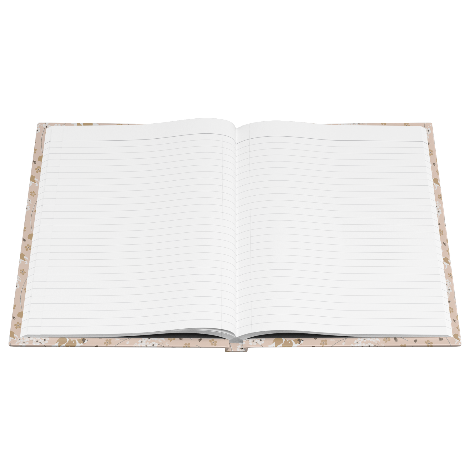 Forget Me Not Saint Bernard hardcover lined journal with a soft blush cover featuring Saint Bernards among delicate white and golden florals.