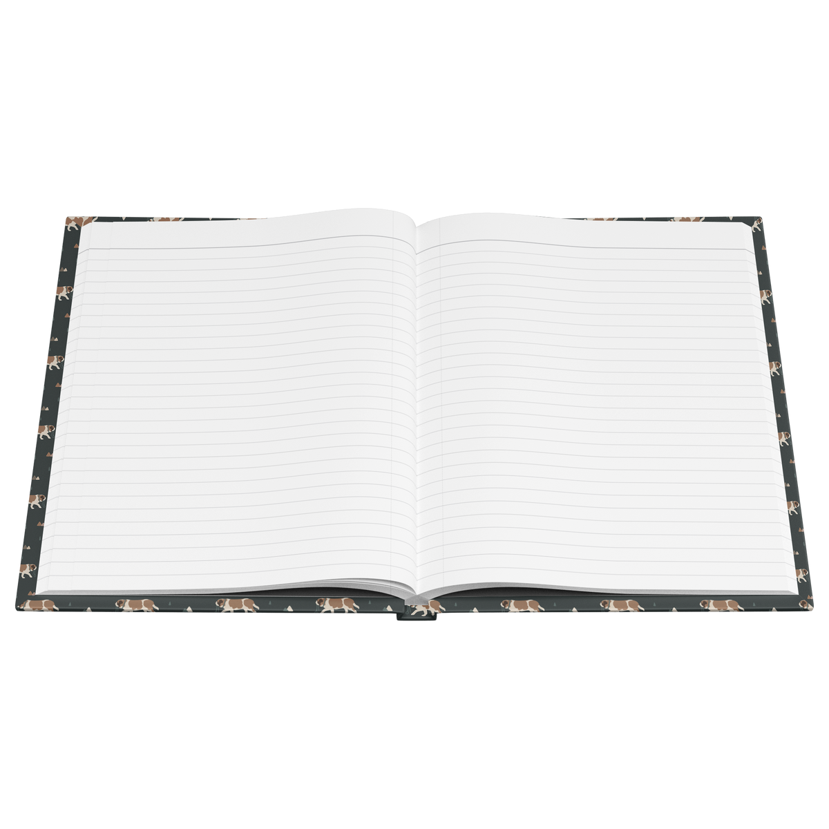 Green Mountain Saint Bernard hardcover lined journal with a forest-green cover featuring Saint Bernards walking among mountains and pine trees.