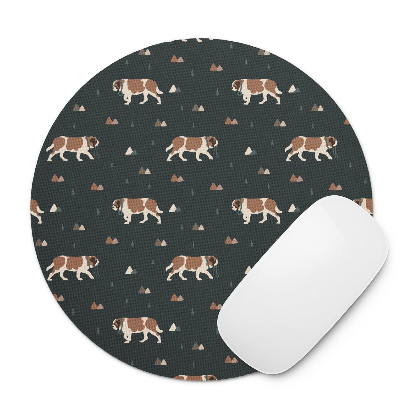 Saint Bernard Green Mountain Round Mouse Pad - Lucy + Norman