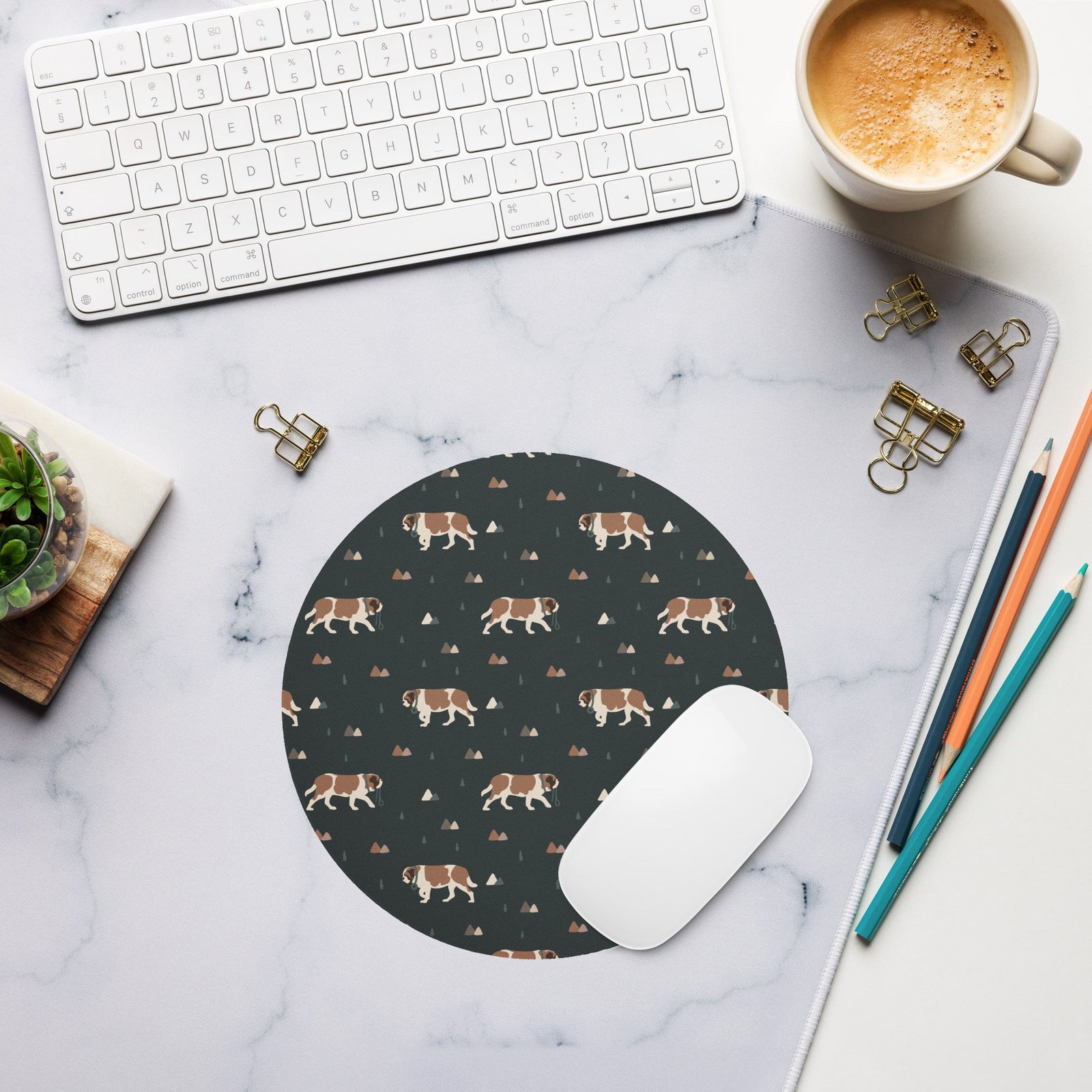 Saint Bernard Green Mountain Round Mouse Pad - Lucy + Norman