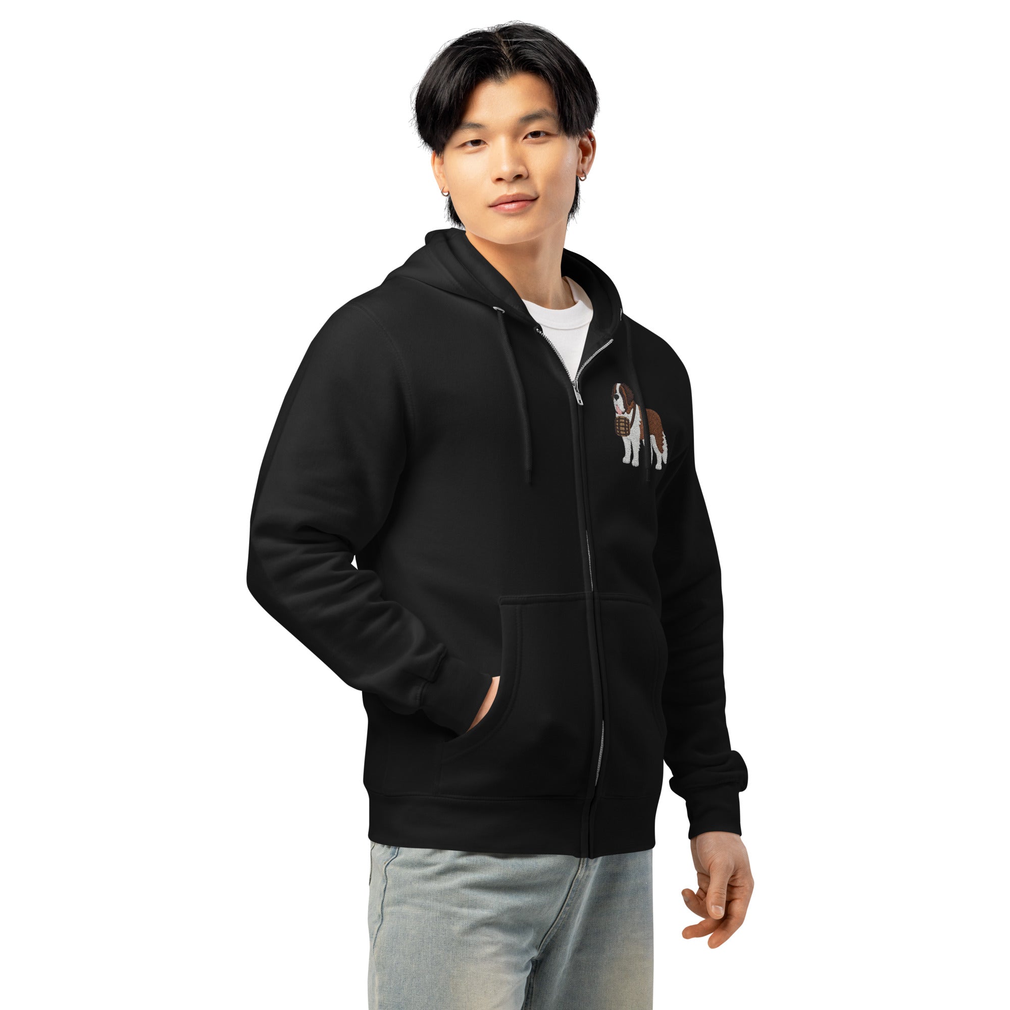 Embroidered Chest Saint Bernard Full Zip Hoodie
