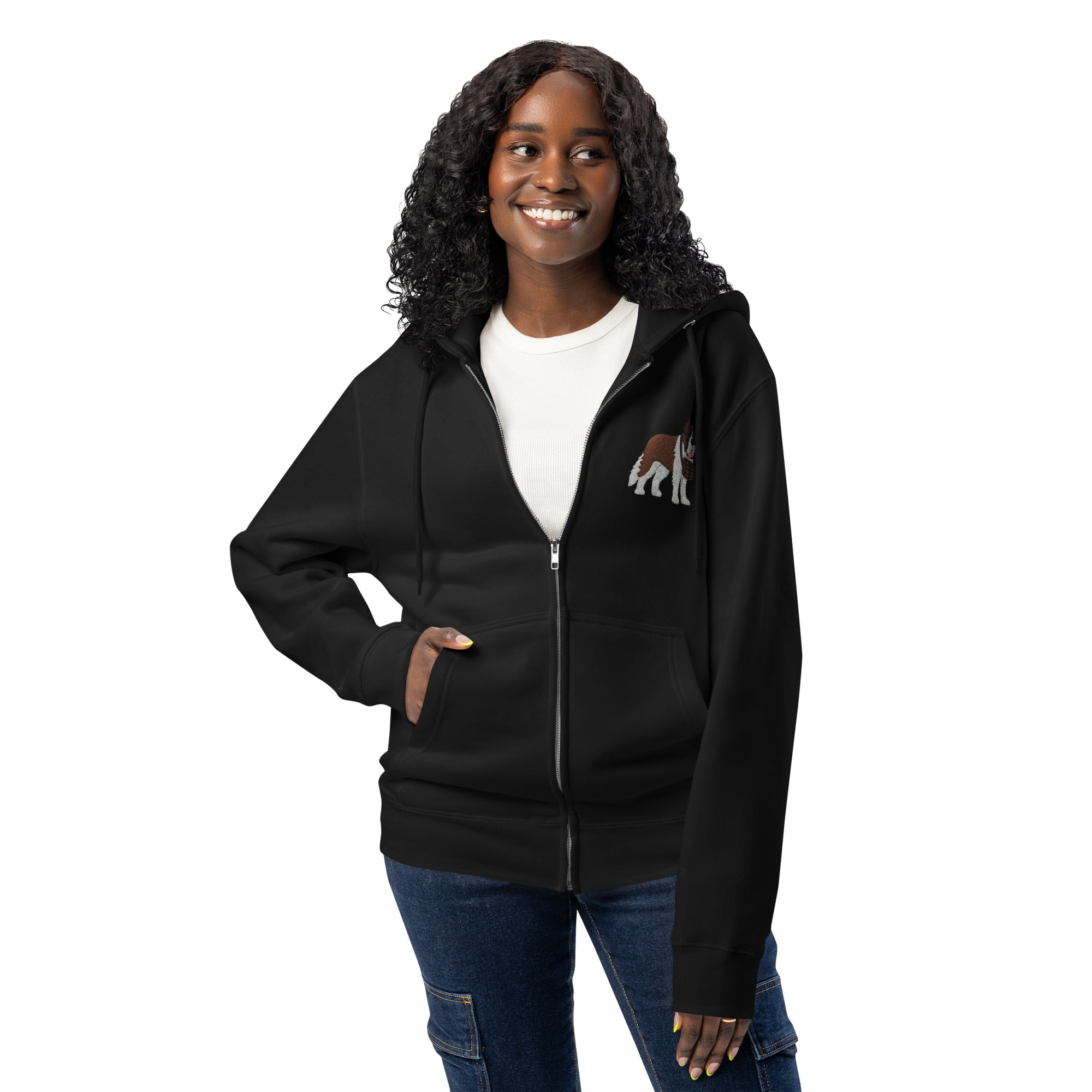 Embroidered Chest Saint Bernard Full Zip Hoodie