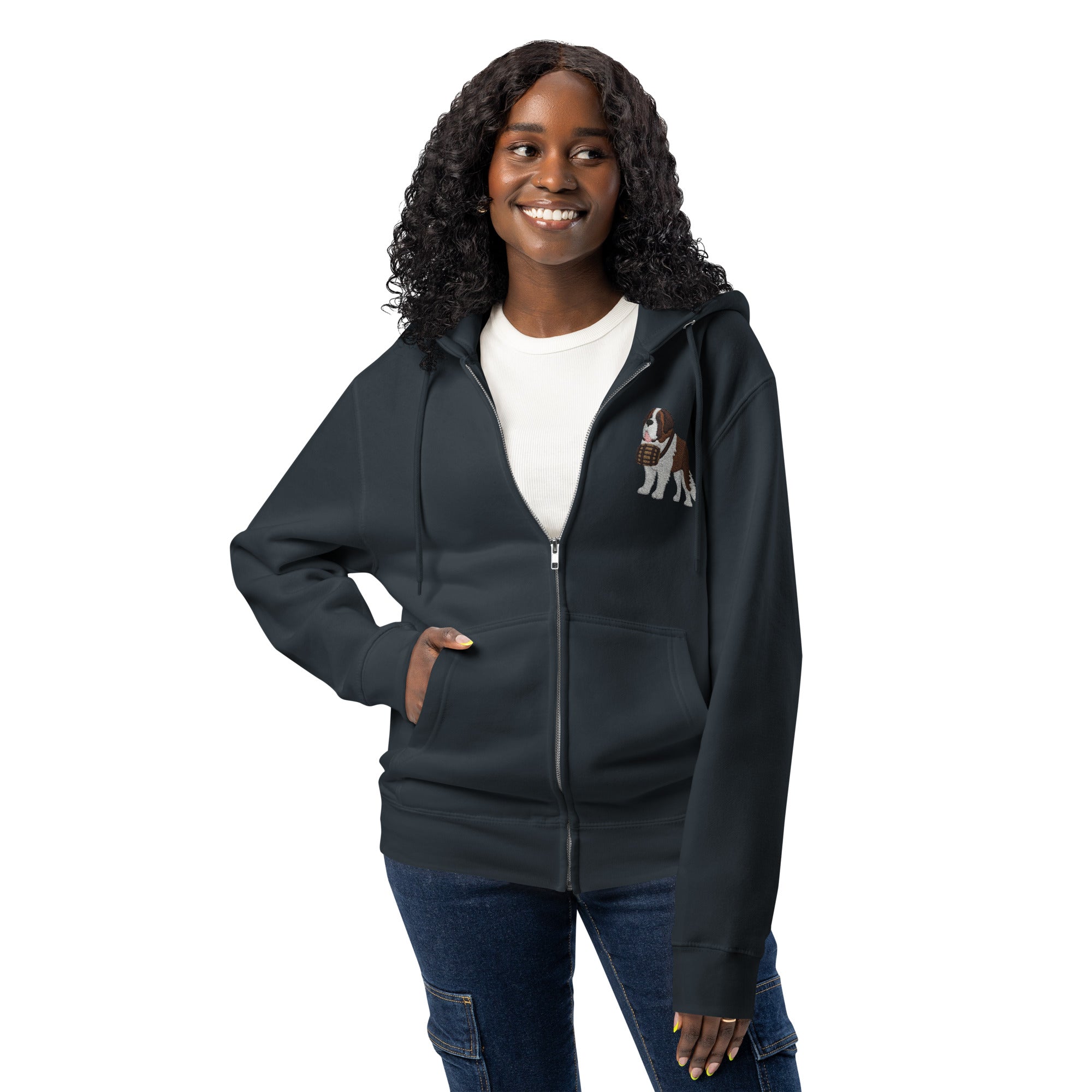 Embroidered Chest Saint Bernard Full Zip Hoodie