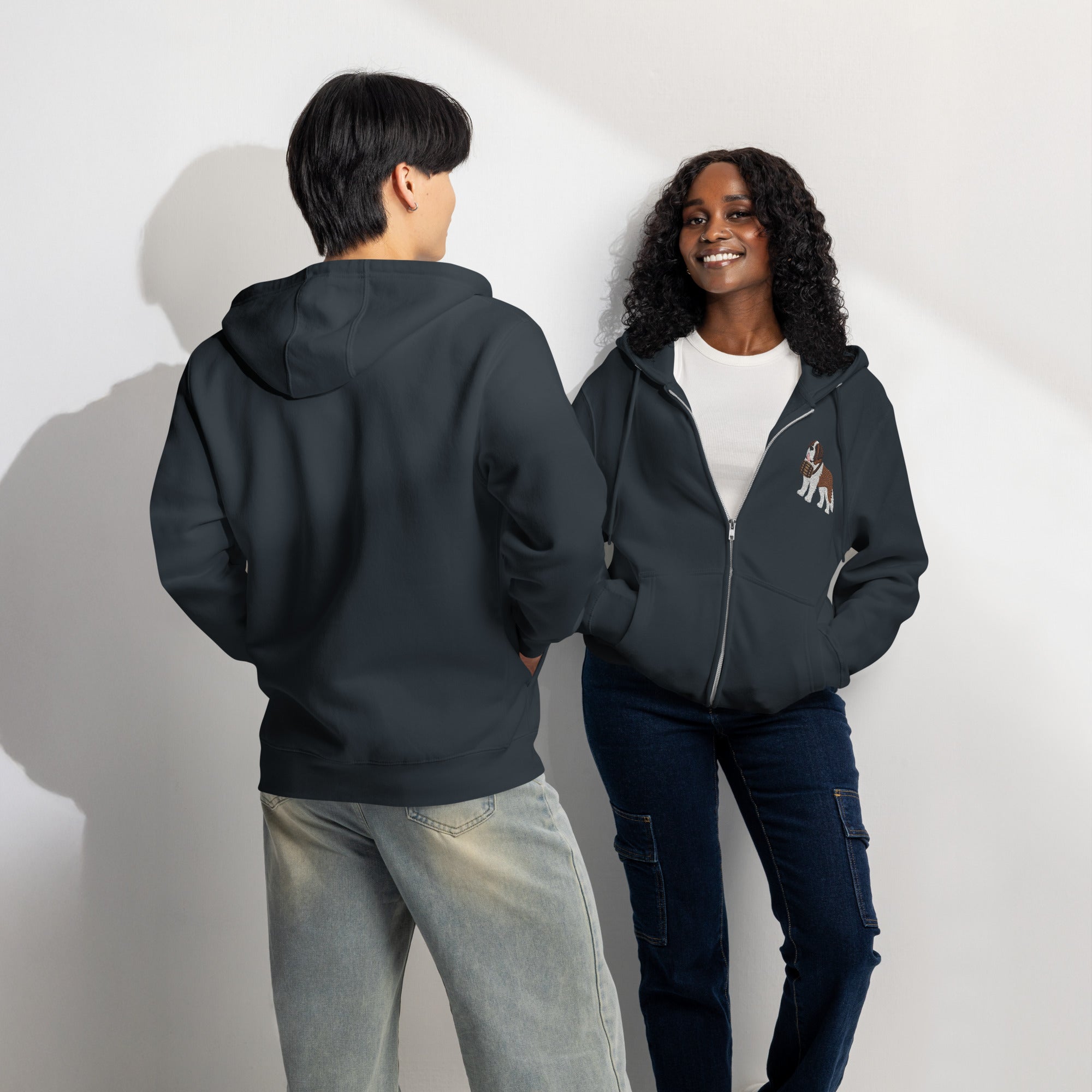 Embroidered Chest Saint Bernard Full Zip Hoodie