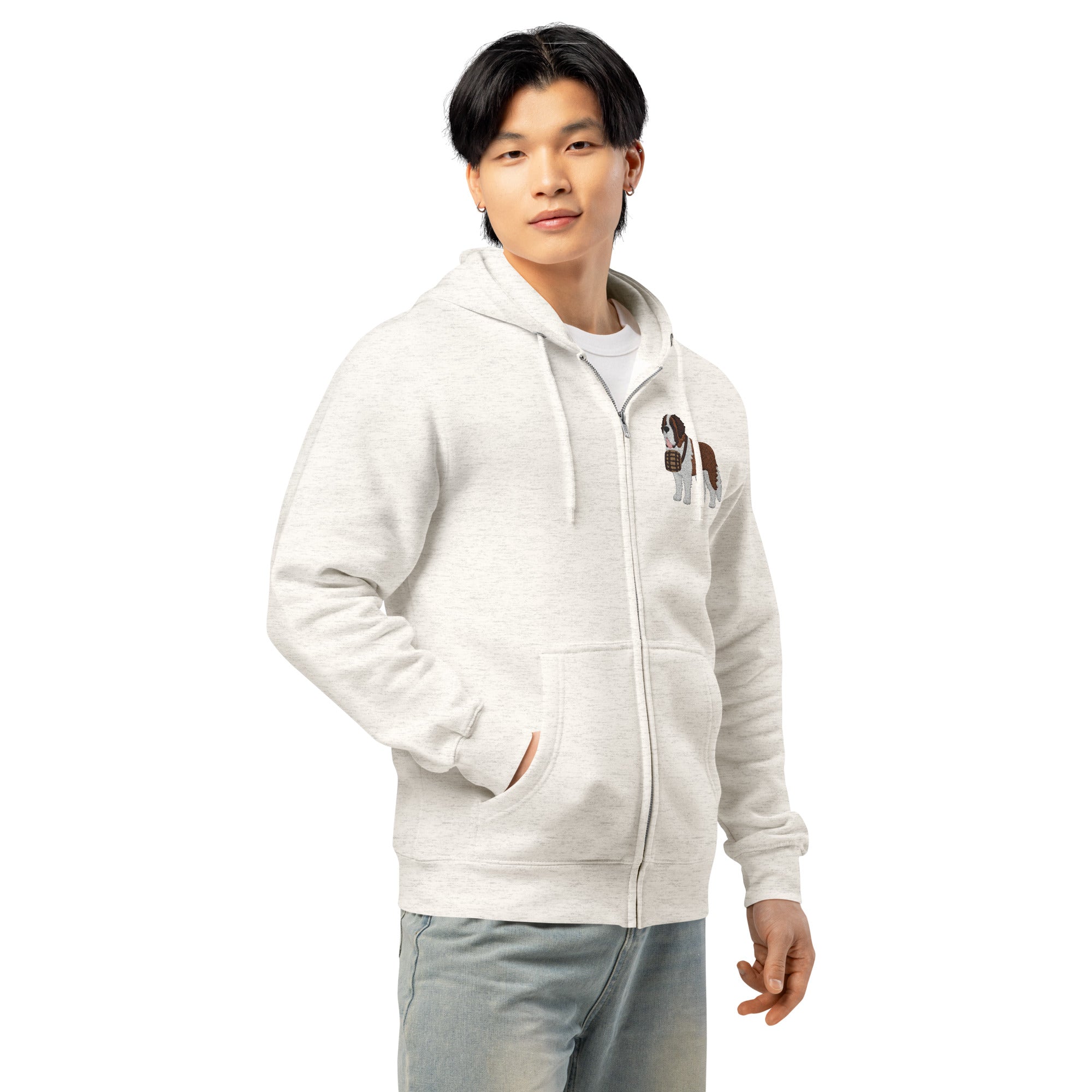 Embroidered Chest Saint Bernard Full Zip Hoodie