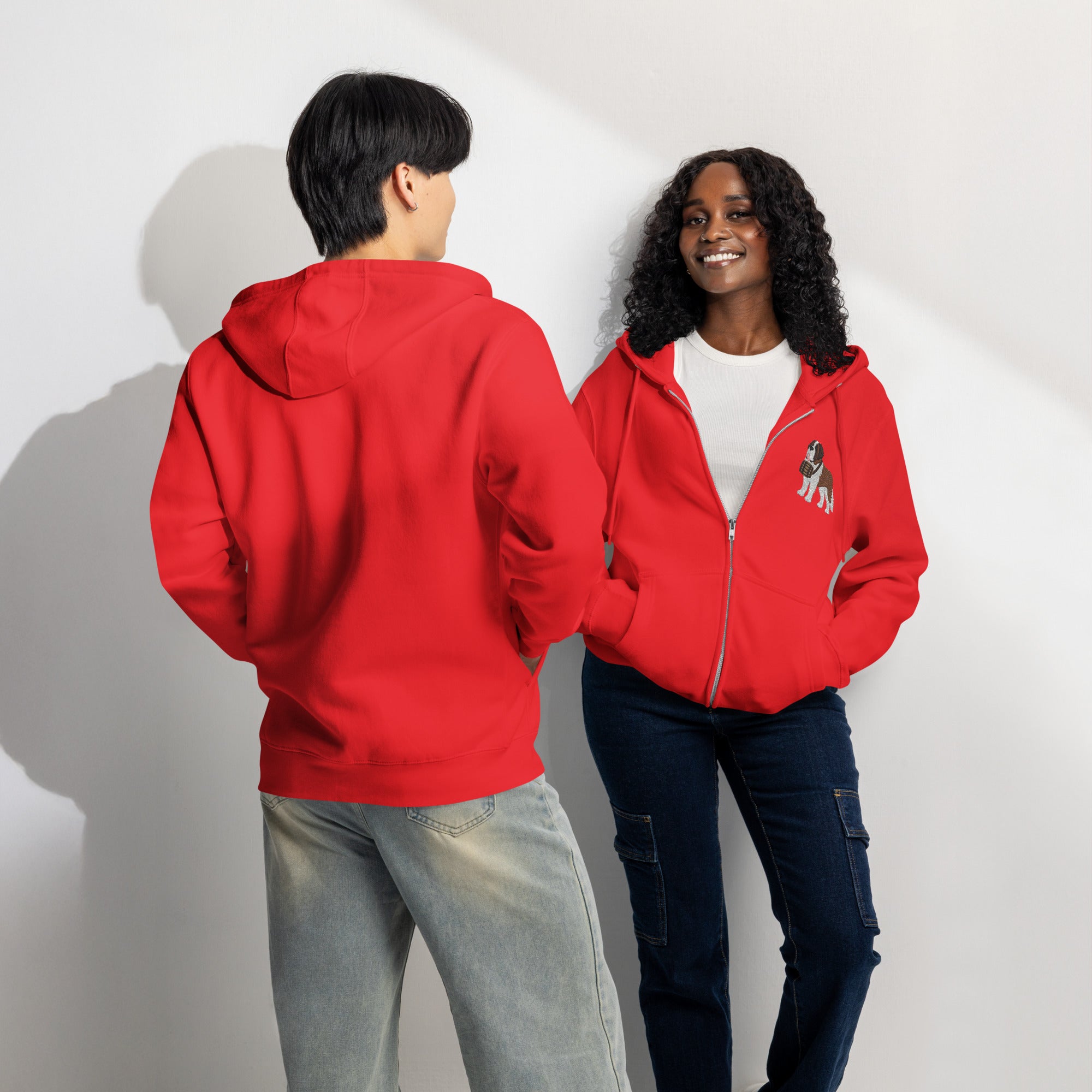 Embroidered Chest Saint Bernard Full Zip Hoodie