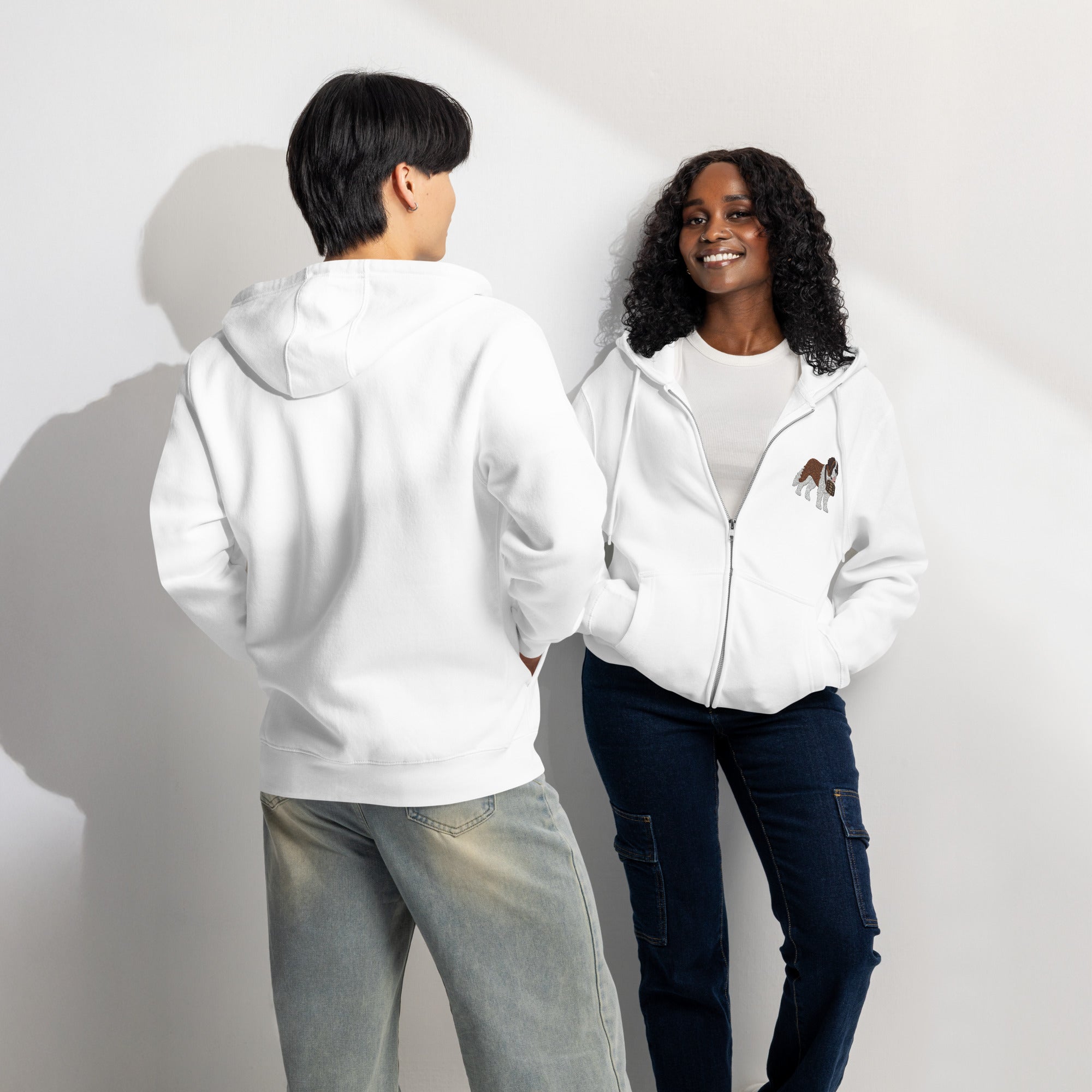 Embroidered Chest Saint Bernard Full Zip Hoodie