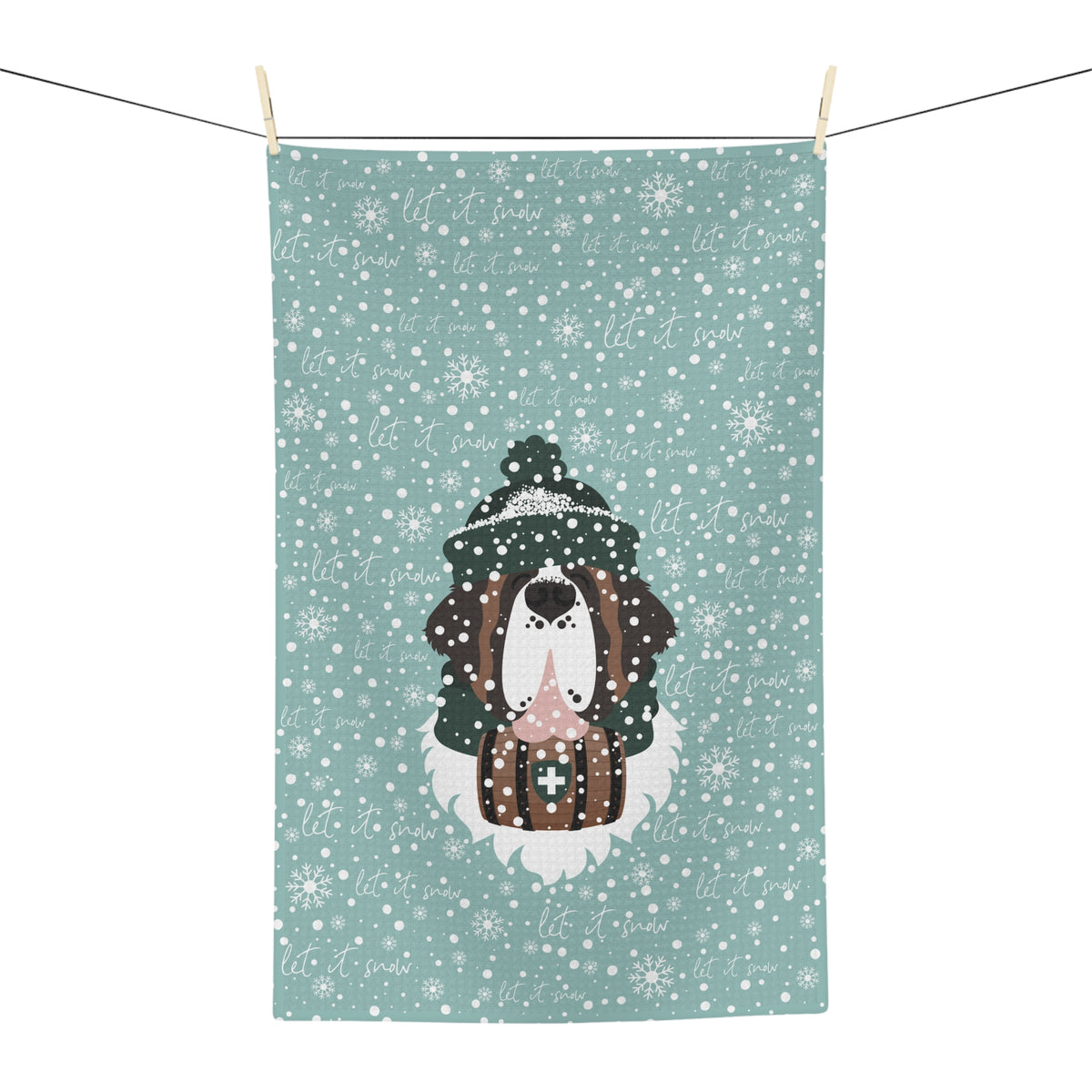 Let It Snow Saint Bernard Tea Towel