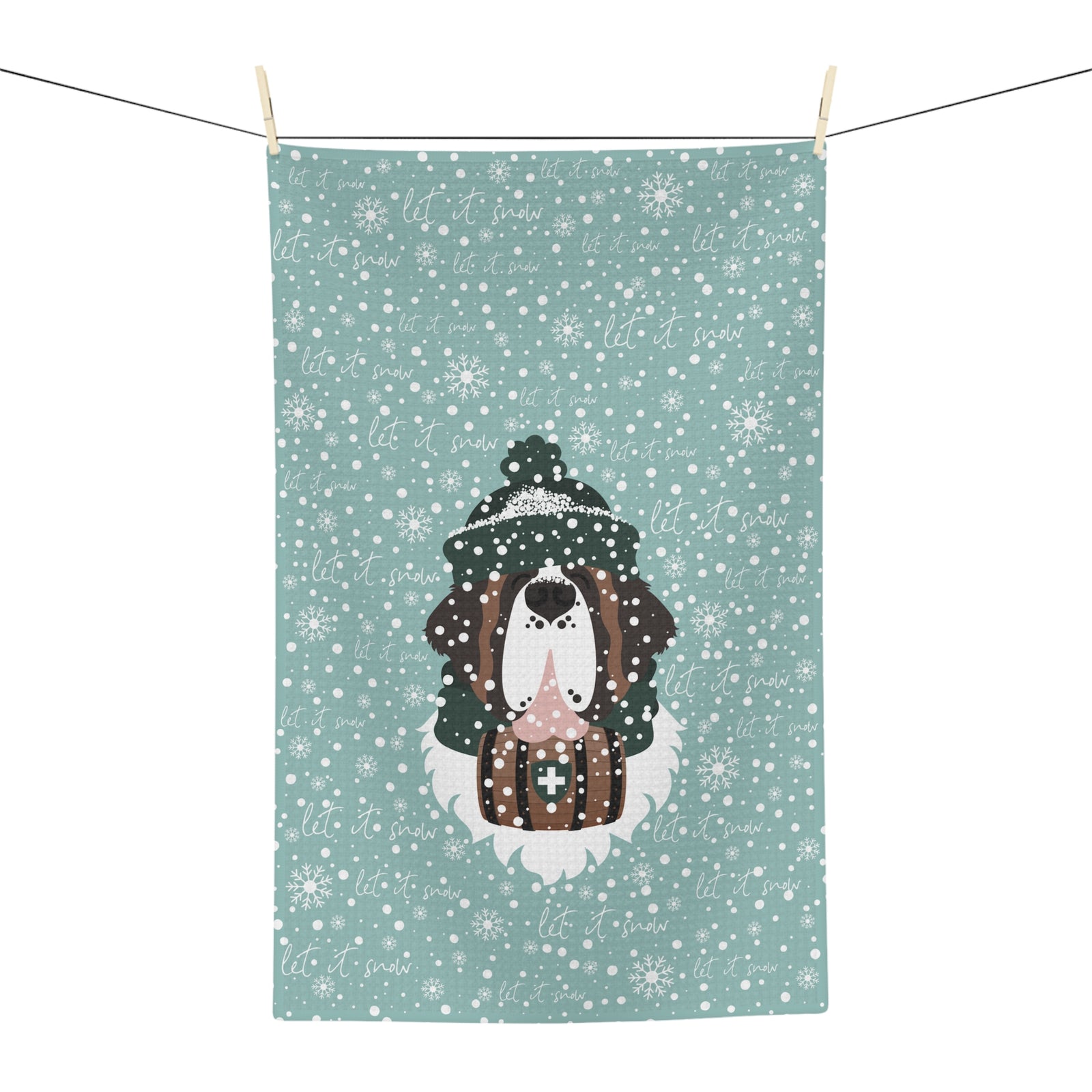 Let It Snow Saint Bernard Tea Towel