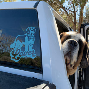 Saint Bernard Lover with Swiss Barrel Window Decal - Lucy + Norman