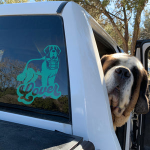 Saint Bernard Lover with Swiss Barrel Window Decal - Lucy + Norman