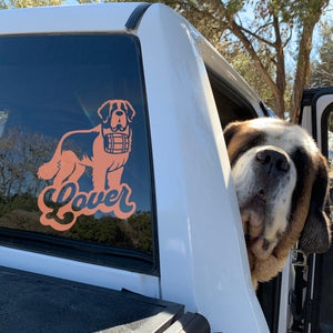 Saint Bernard Lover with Swiss Barrel Window Decal - Lucy + Norman