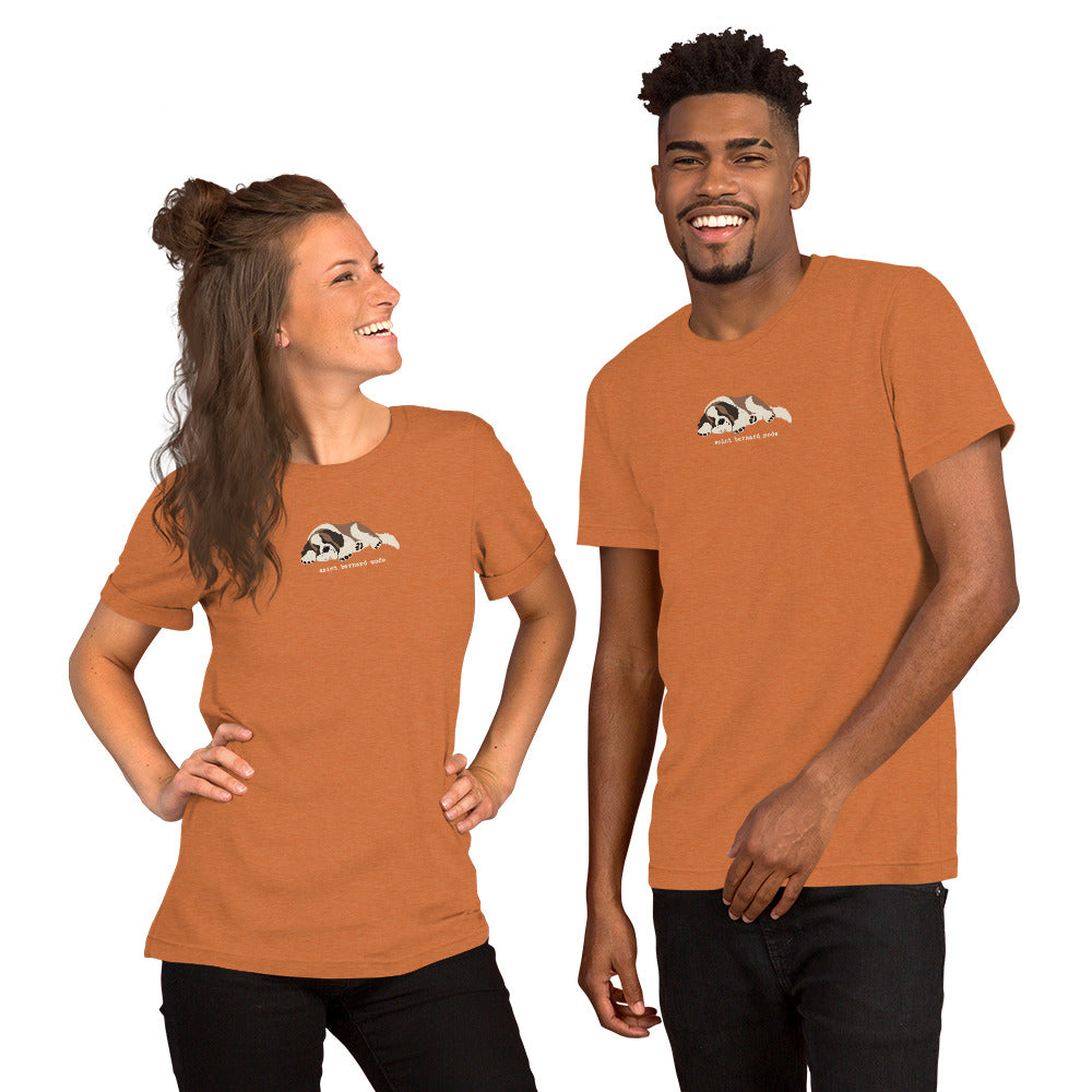 Autumn lightweight t-shirt with a sleeping Saint Bernard illustration and 'saint bernard mode' text" by Lucy + Norman.