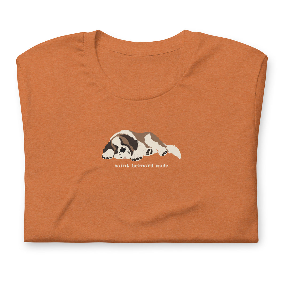 Autumn lightweight t-shirt with a sleeping Saint Bernard illustration and 'saint bernard mode' text" by Lucy + Norman.